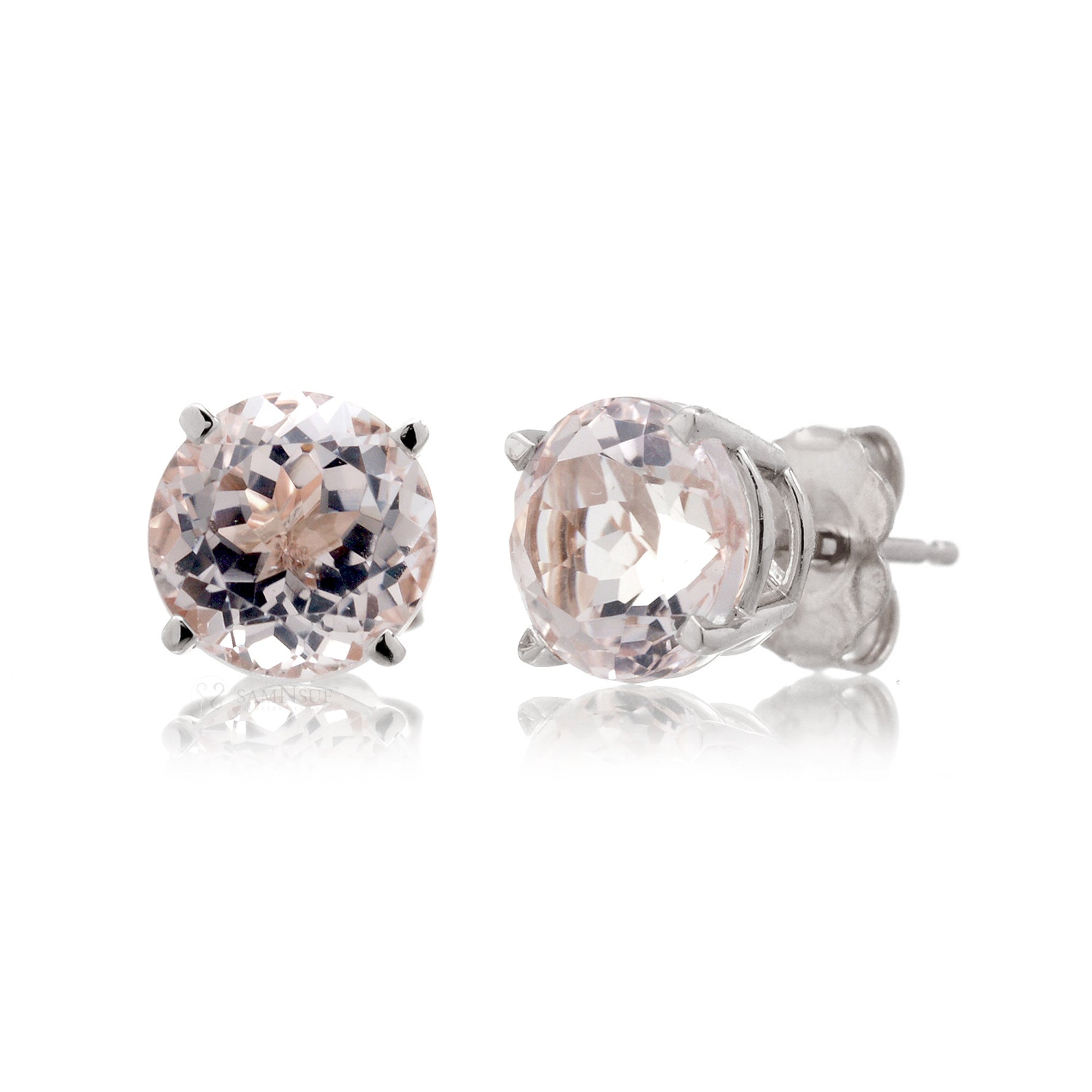 Round Morganite Studs Four-Prong Earrings