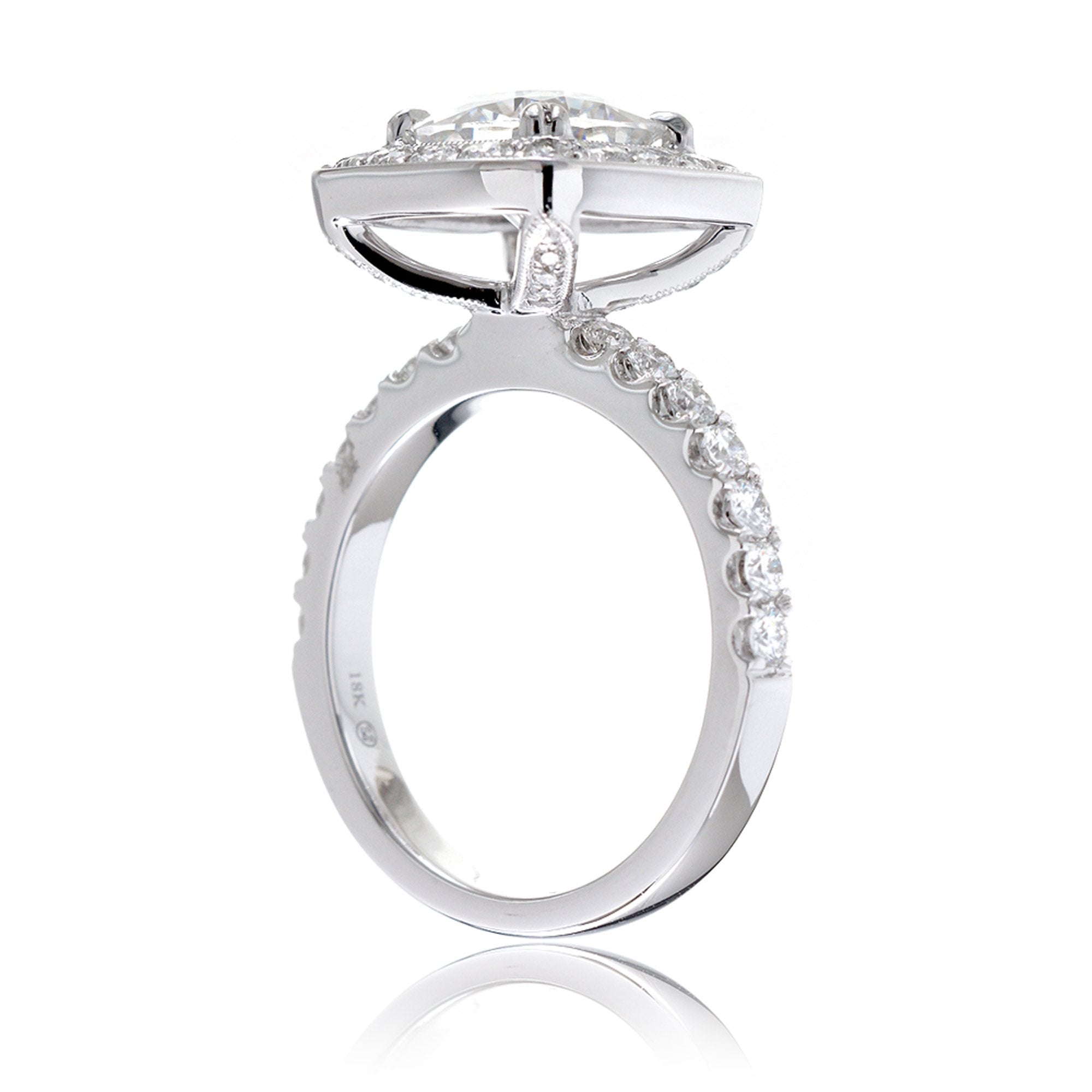 The Leila Halo Cushion Cut Moissanite Ring