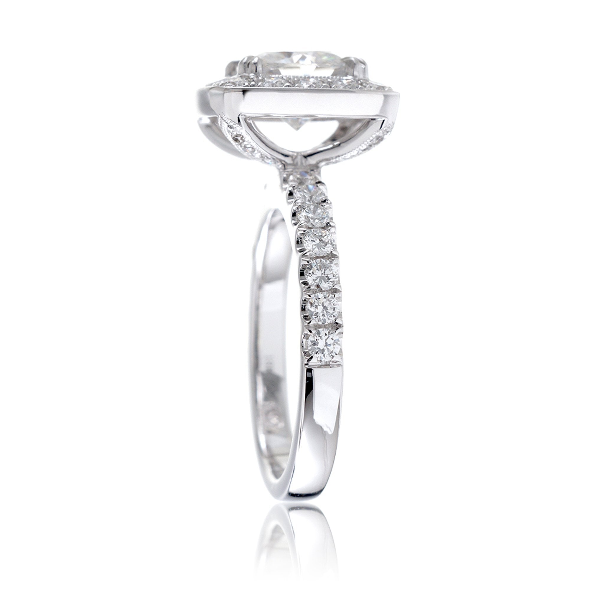 The Leila Halo Cushion Cut Moissanite Ring