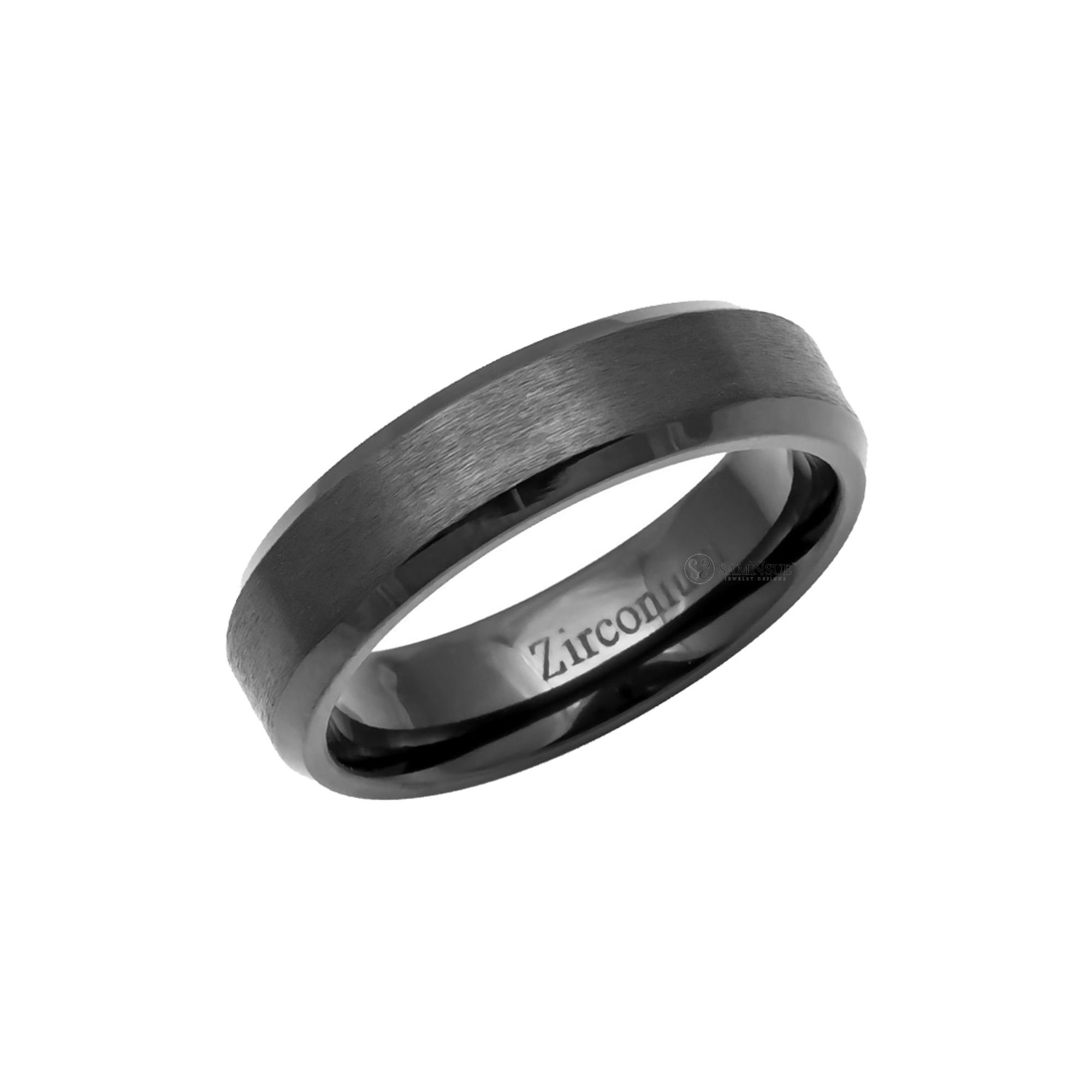 Zirconium Beveled Edge Brushed Men's Band 6mm