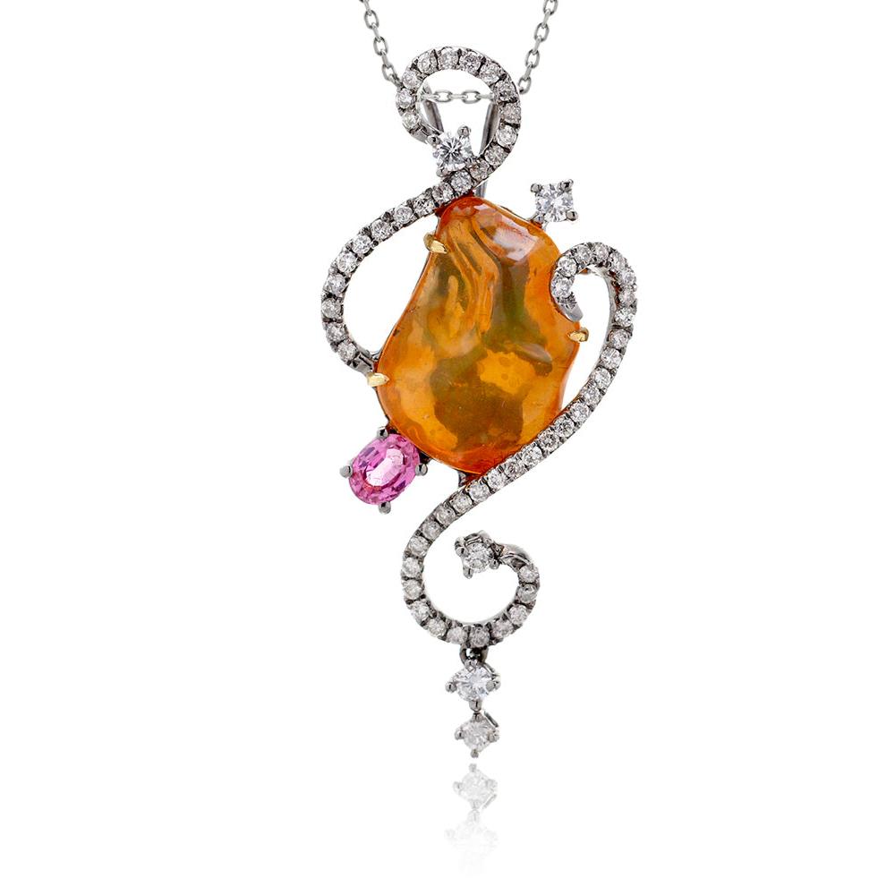 The Fire Opal And Pink Sapphire Pendant