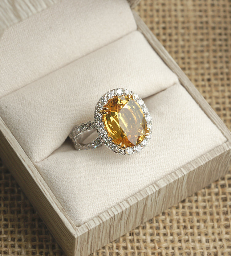 Classic Yellow Sapphire Hand Engraved Ring | Boutique Ottoman Jewelry Store