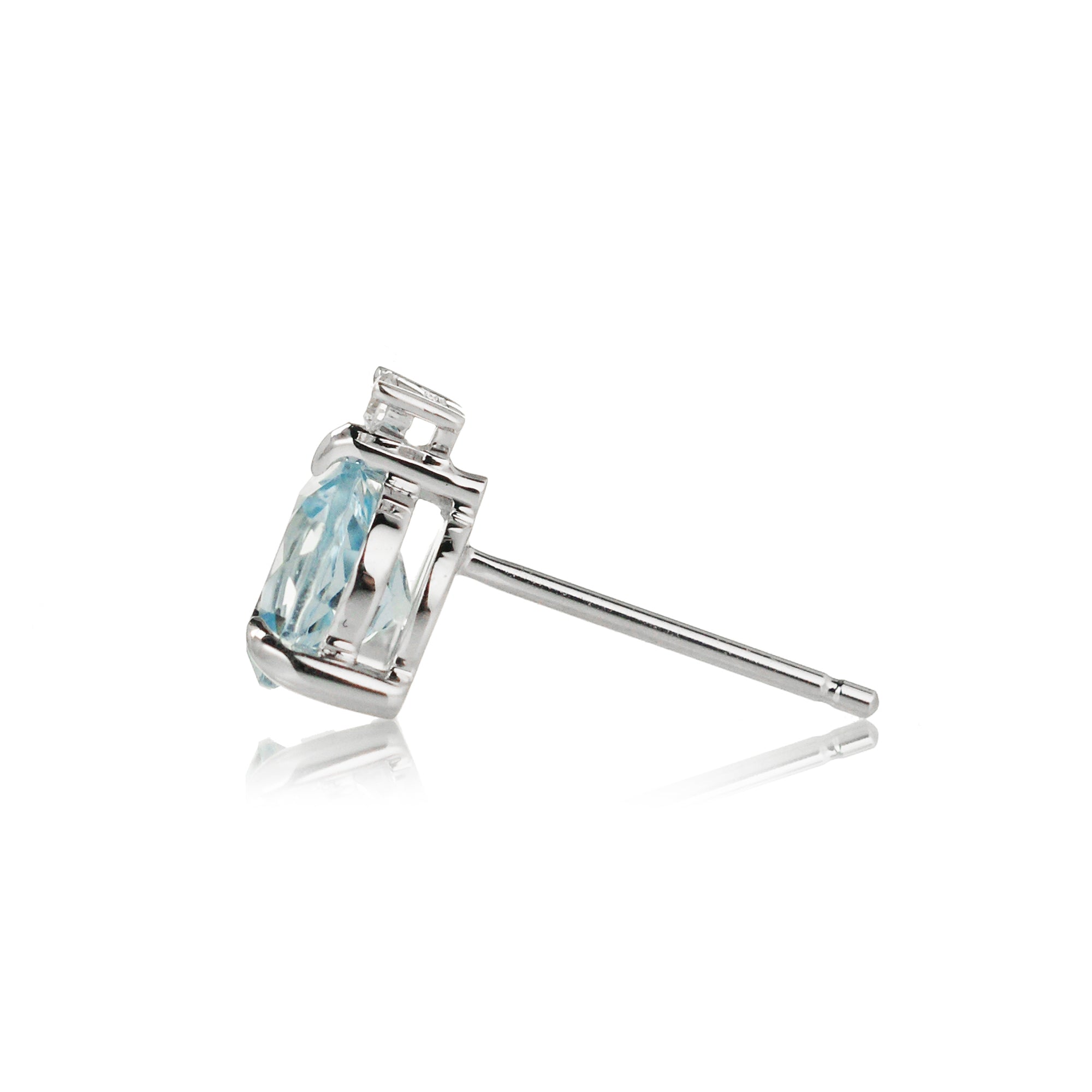 Round aquamarine studs with double wire setting