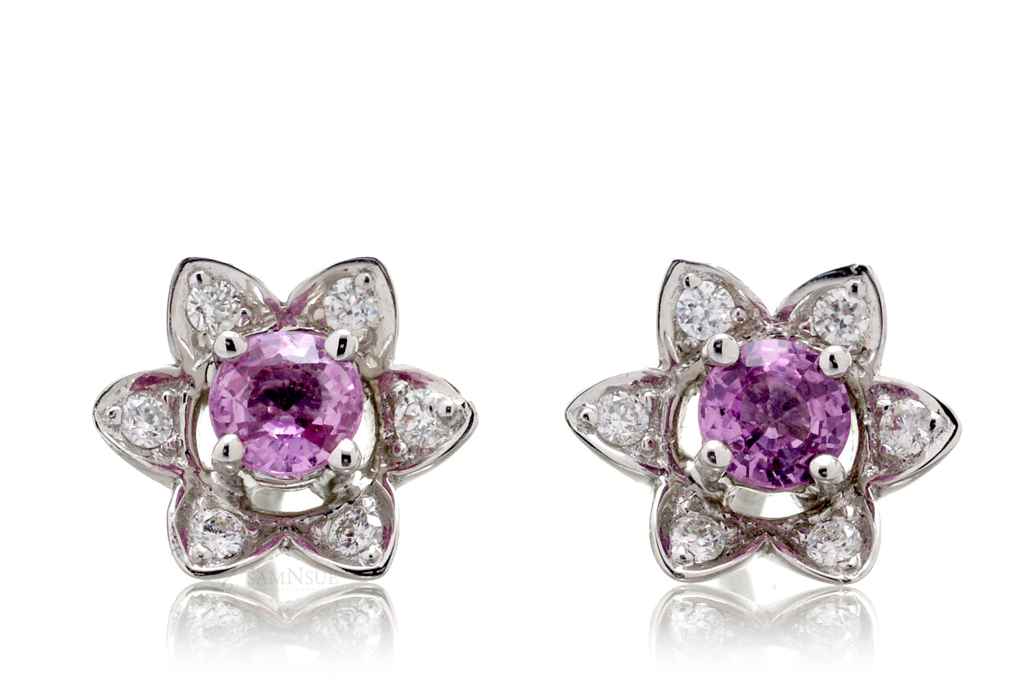 The Daffodil Pink Sapphire Diamond Stud Earrings