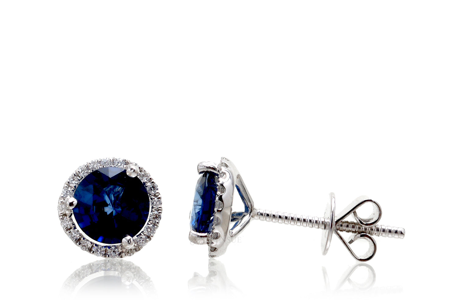 Sapphire Martini Stud Diamond Halo Earrings