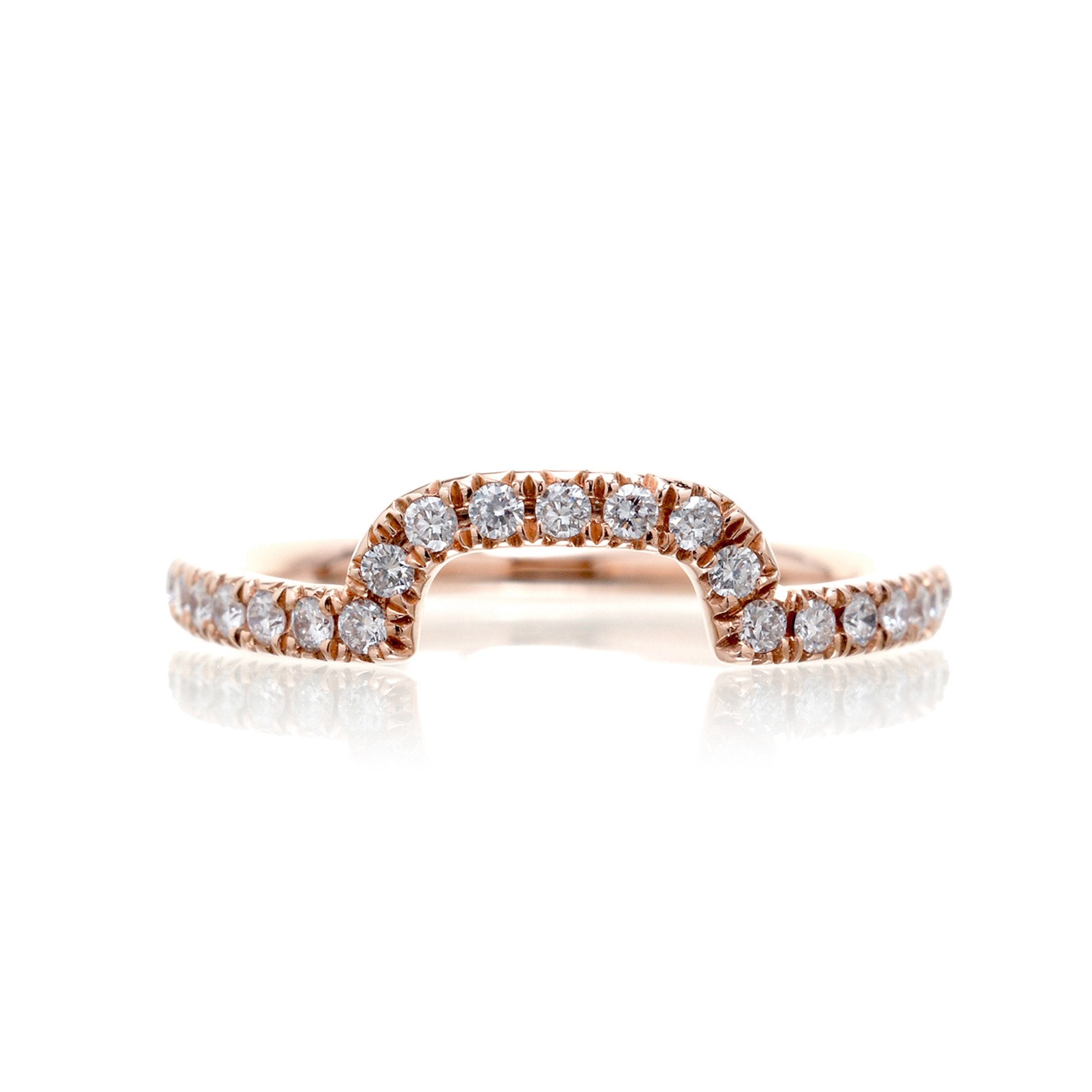 Curved fitted wedding matching band for our Drenched rings in rose gold