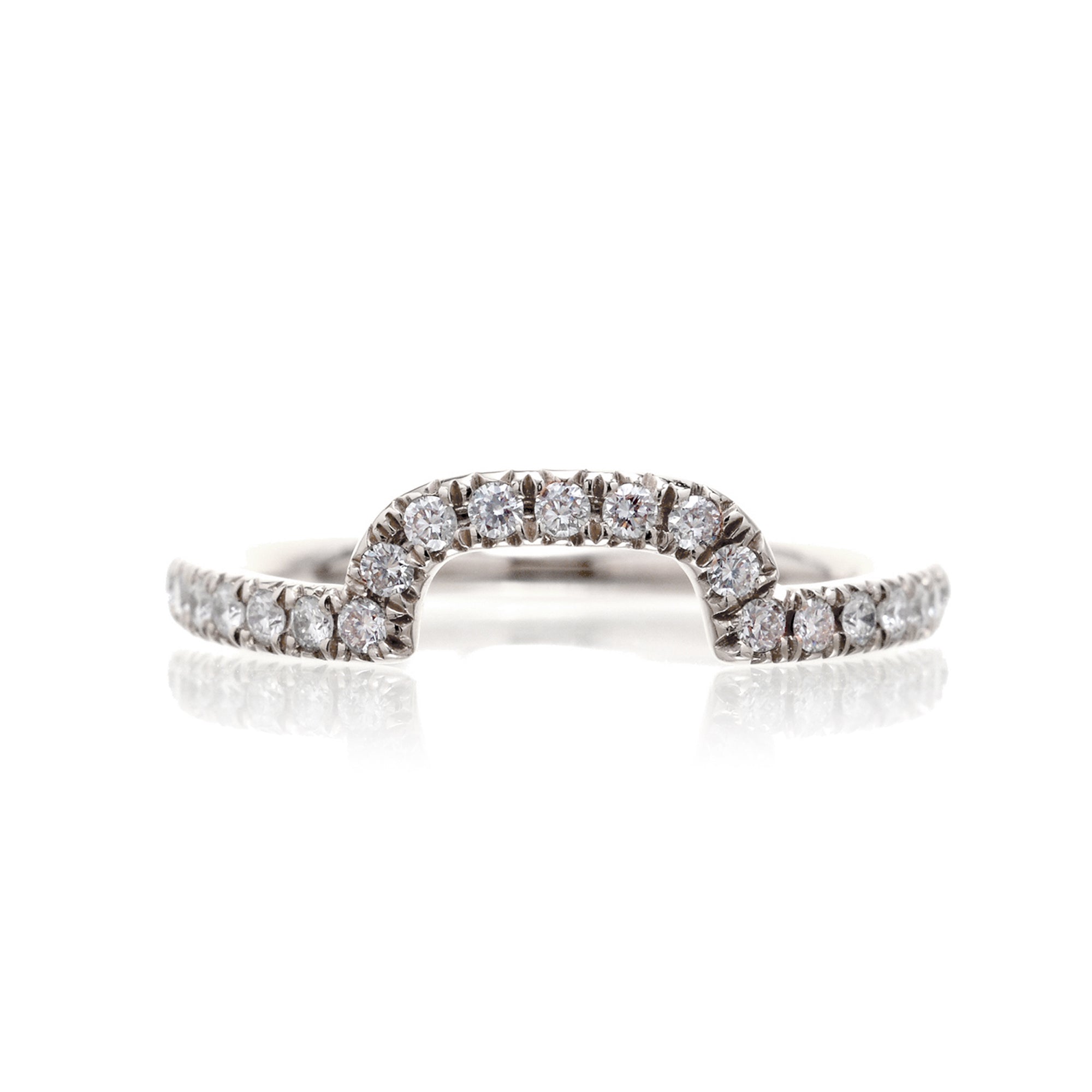 Curved fitted wedding matching band for our Drenched rings in white gold