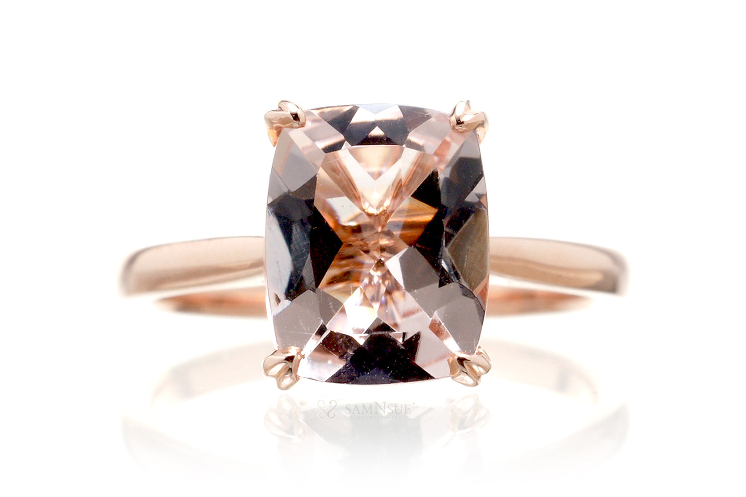 The Emily Cushion Morganite (With Diamond Accent On The Basket)