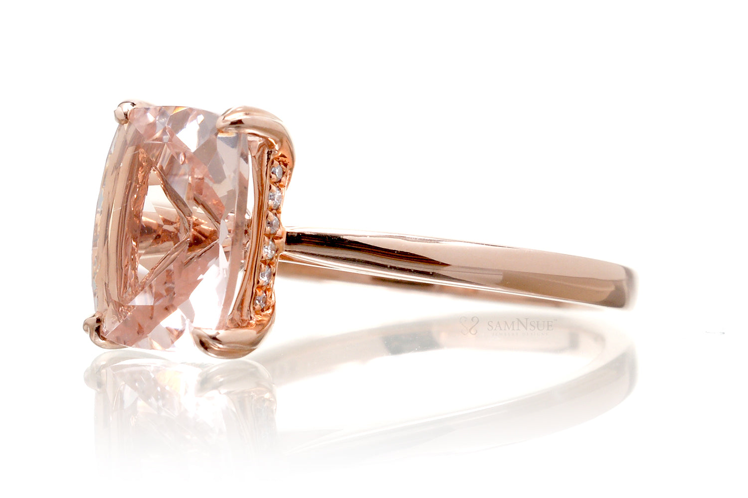 The Emily Cushion Morganite (With Diamond Accent On The Basket)