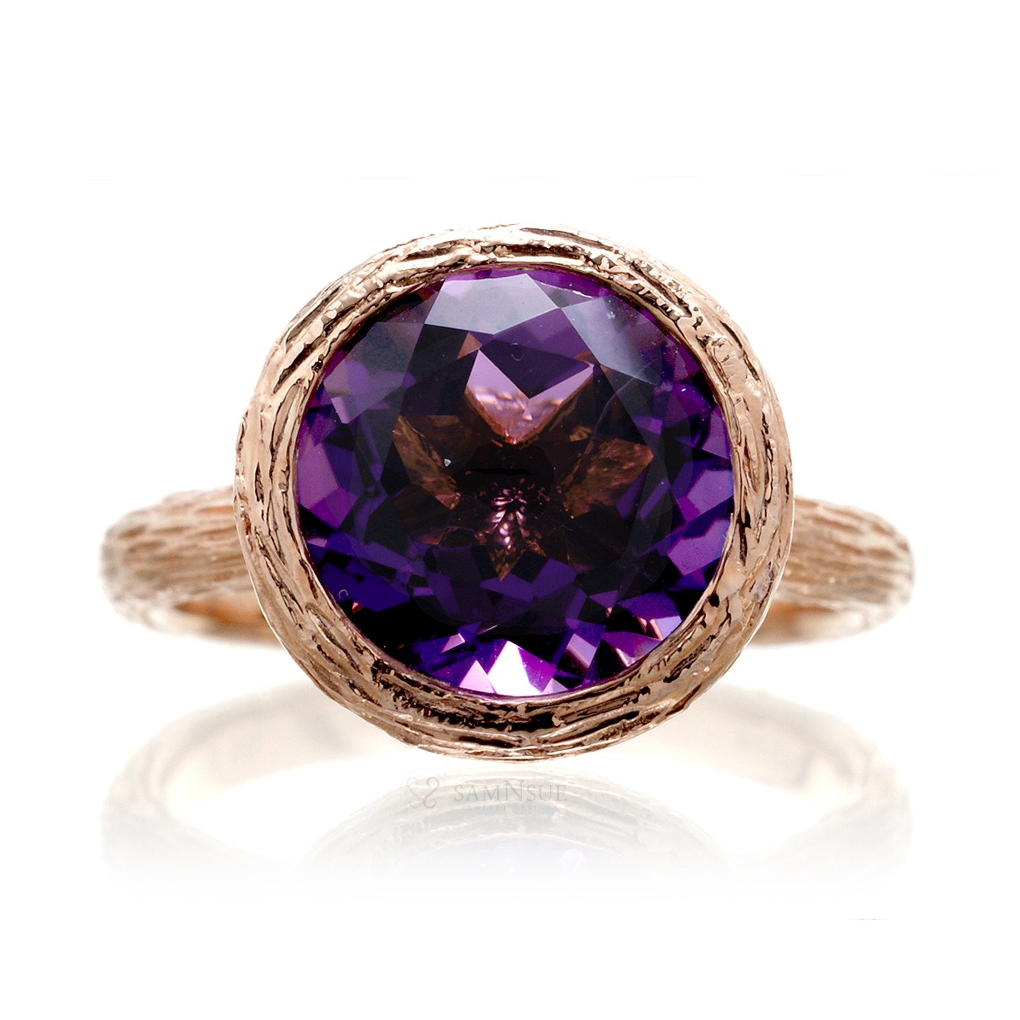 The Twig Round Amethyst Ring (10mm)