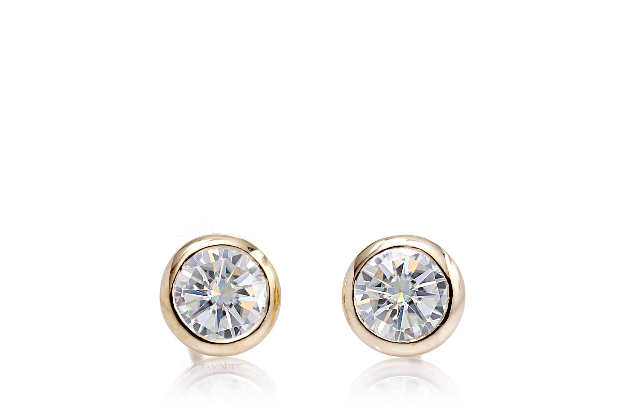 Round Bezel Moissanite Stud Earrings