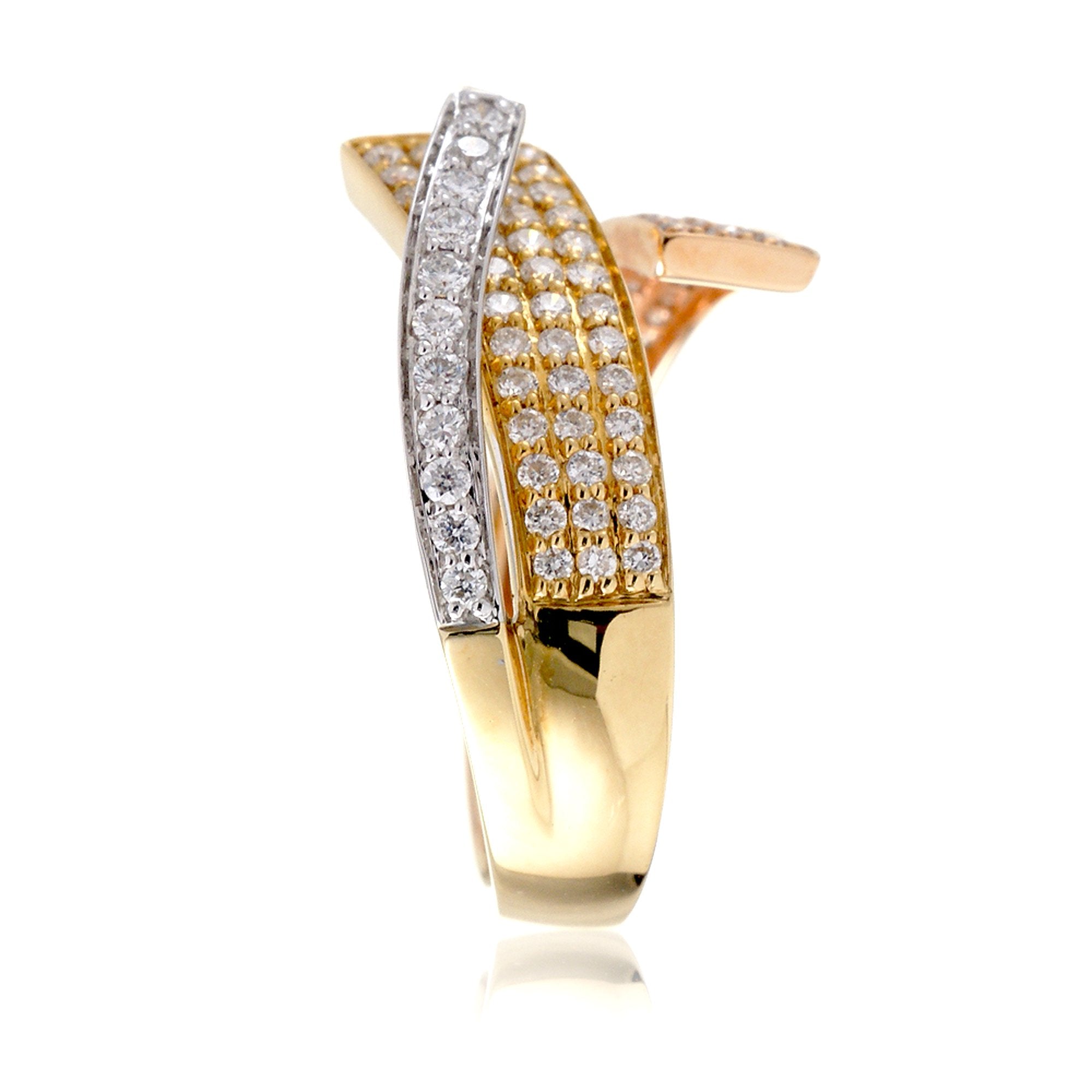 Contemporary diamond band three tone white rose and yellow gold
