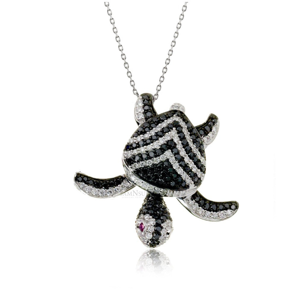 Turtle diamond pendant necklace Chevron bottom flipper style in black diamond