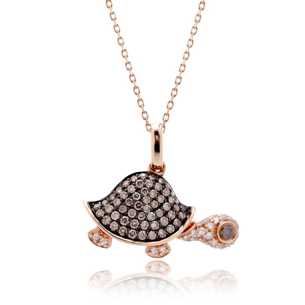 Turtle necklace with champagne diamond in rose gold