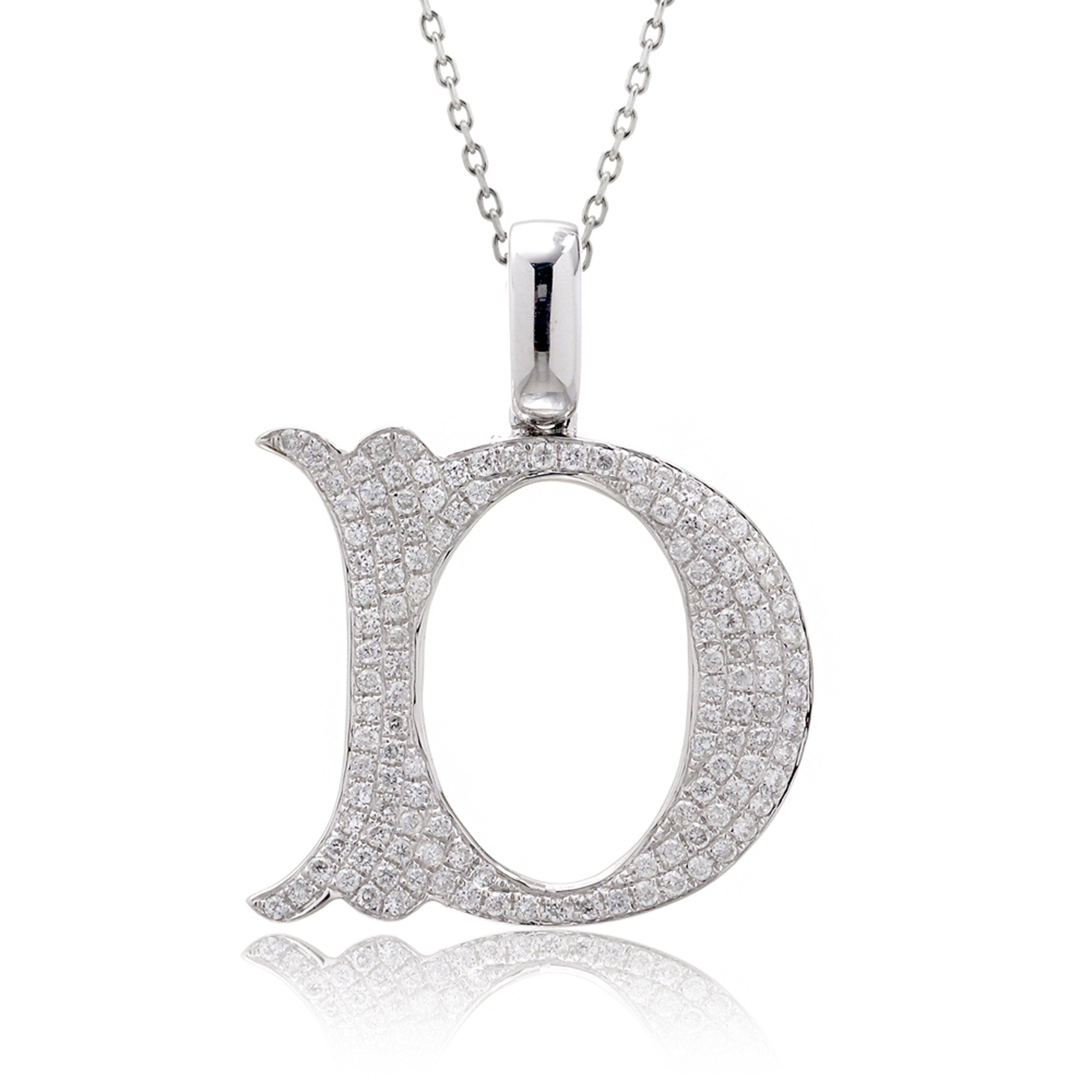 Luxury initial diamond pendant letter D white gold