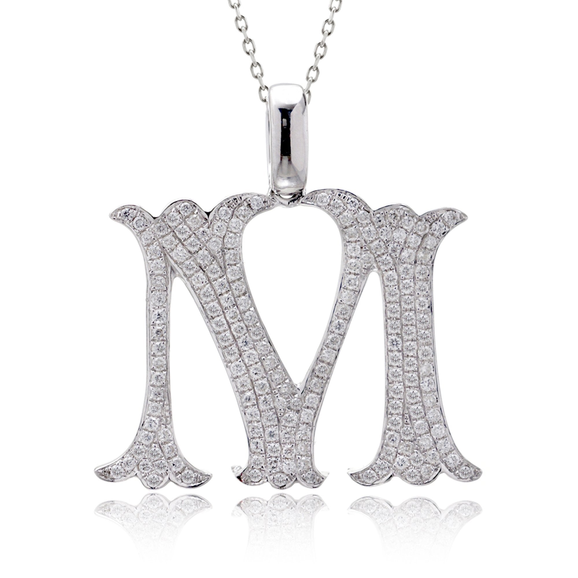 Luxury initial diamond pendant letter M white gold