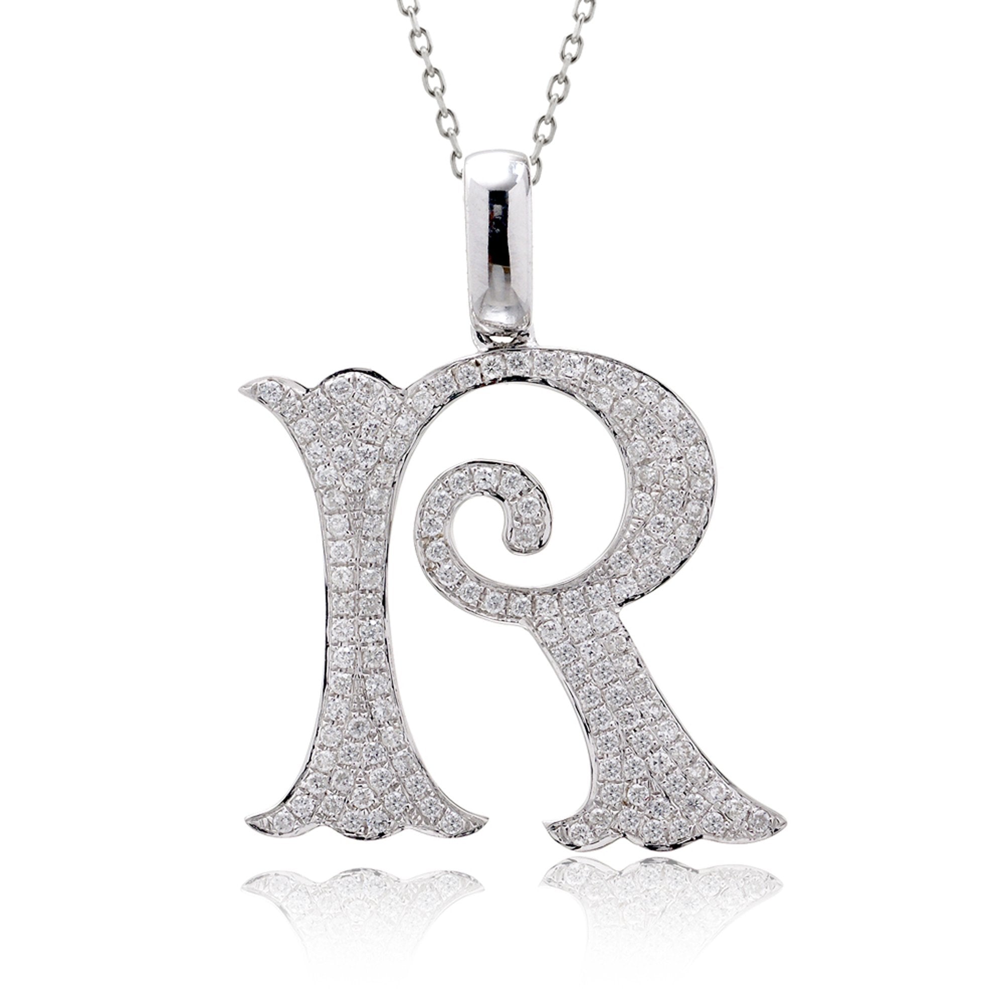 Luxury initial diamond pendant letter R white gold