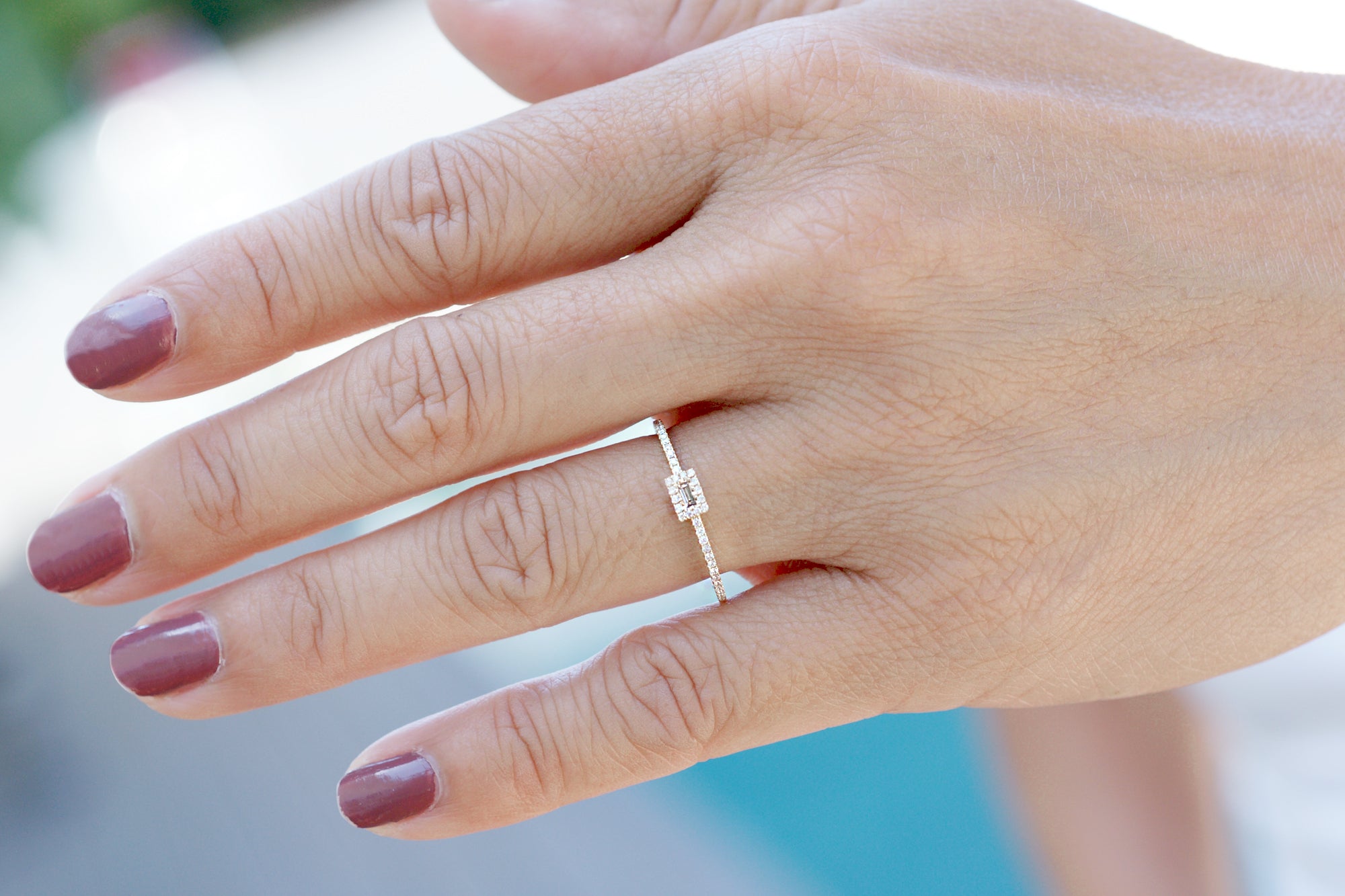 Minimalist dainty diamond baguette ring