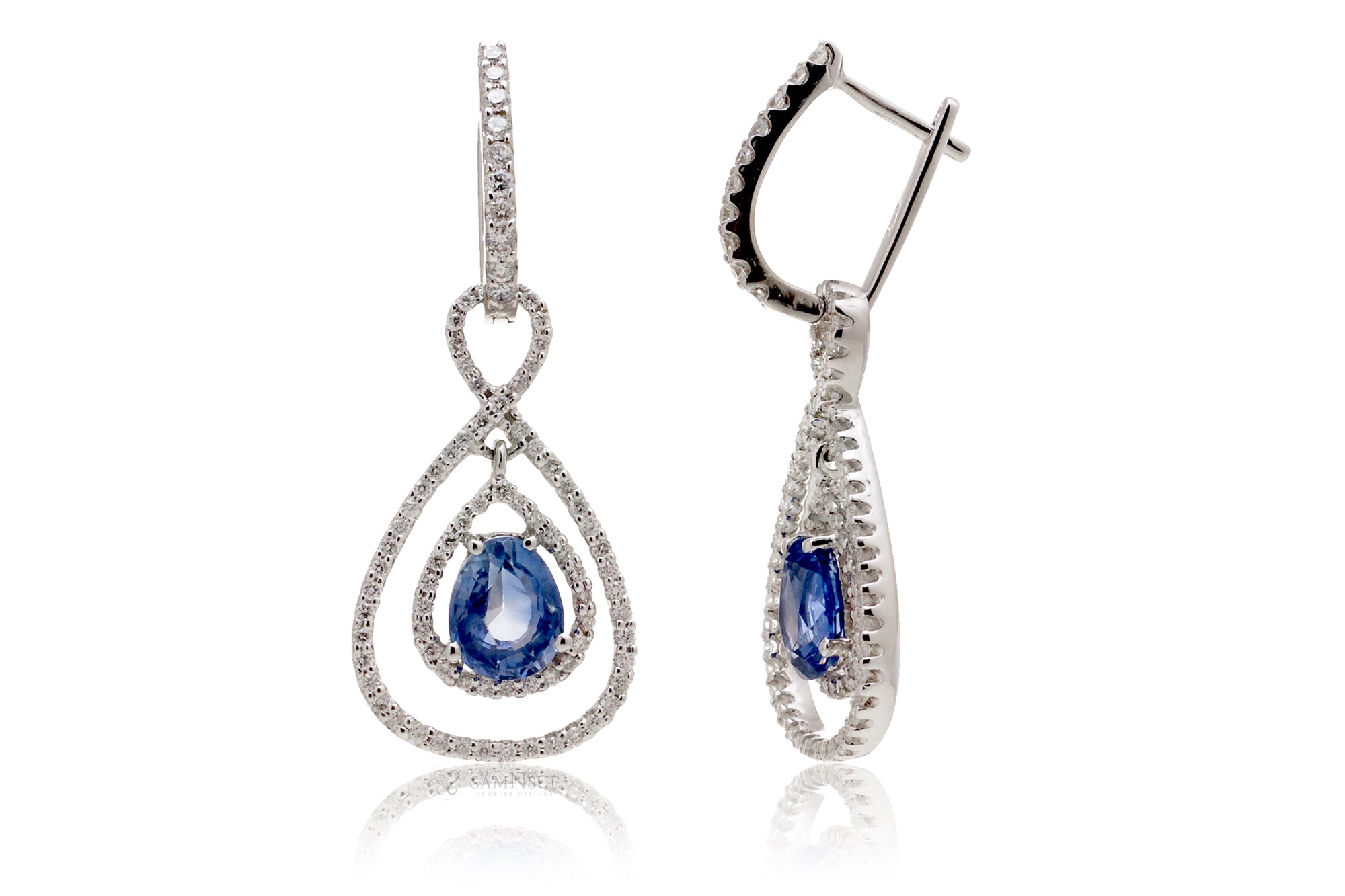 Pear Ceylon Sapphire Diamond Dangle Earrings