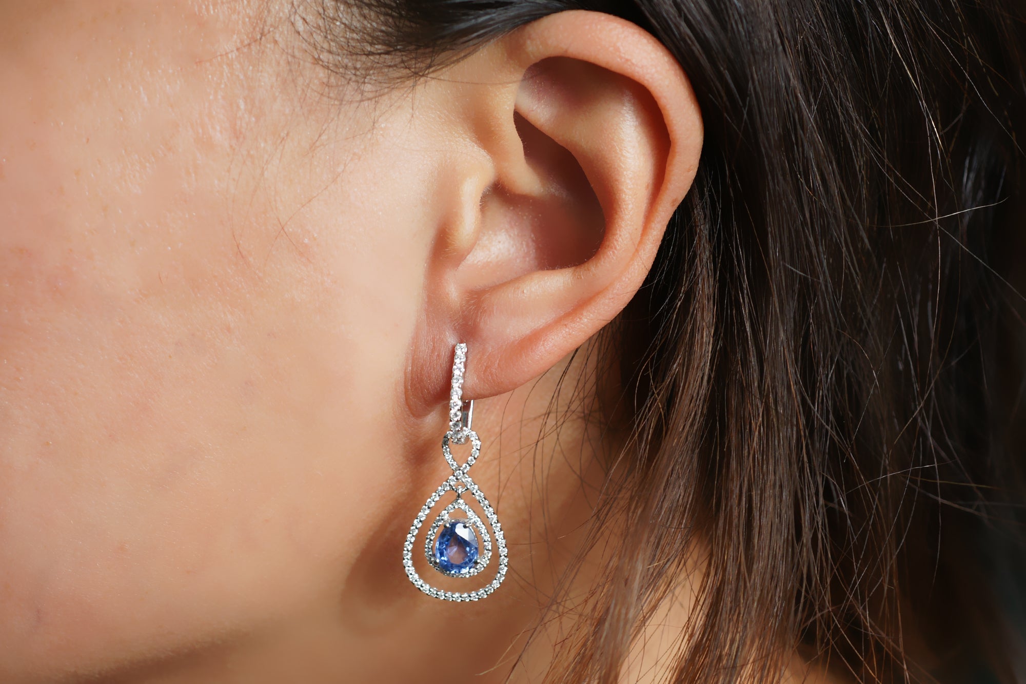 Ceylon Sapphire Pear Diamond Dangles