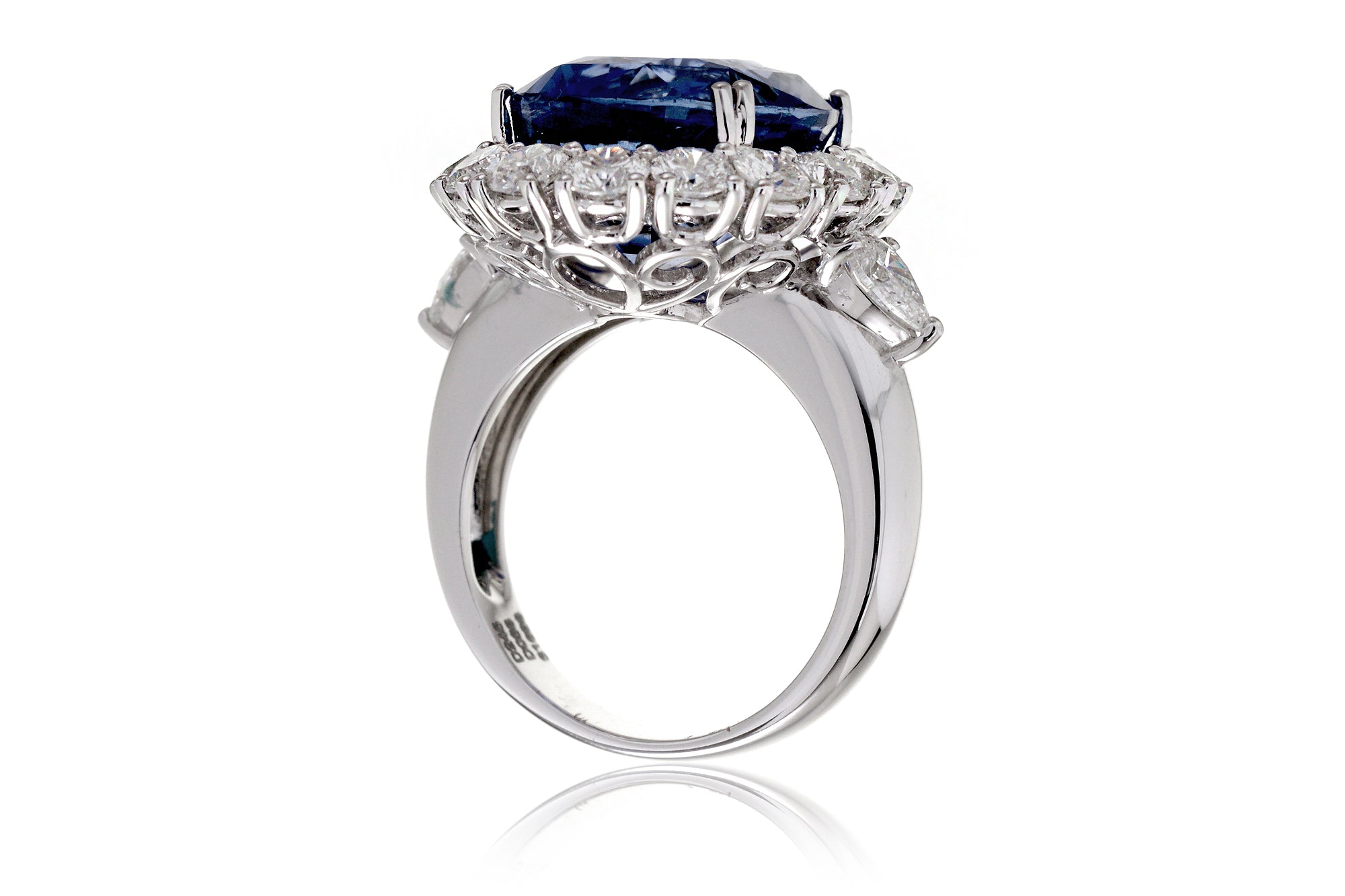 Unheated Blue Oval Sapphire Diamond Halo Ring (19.99 ct. tw.)