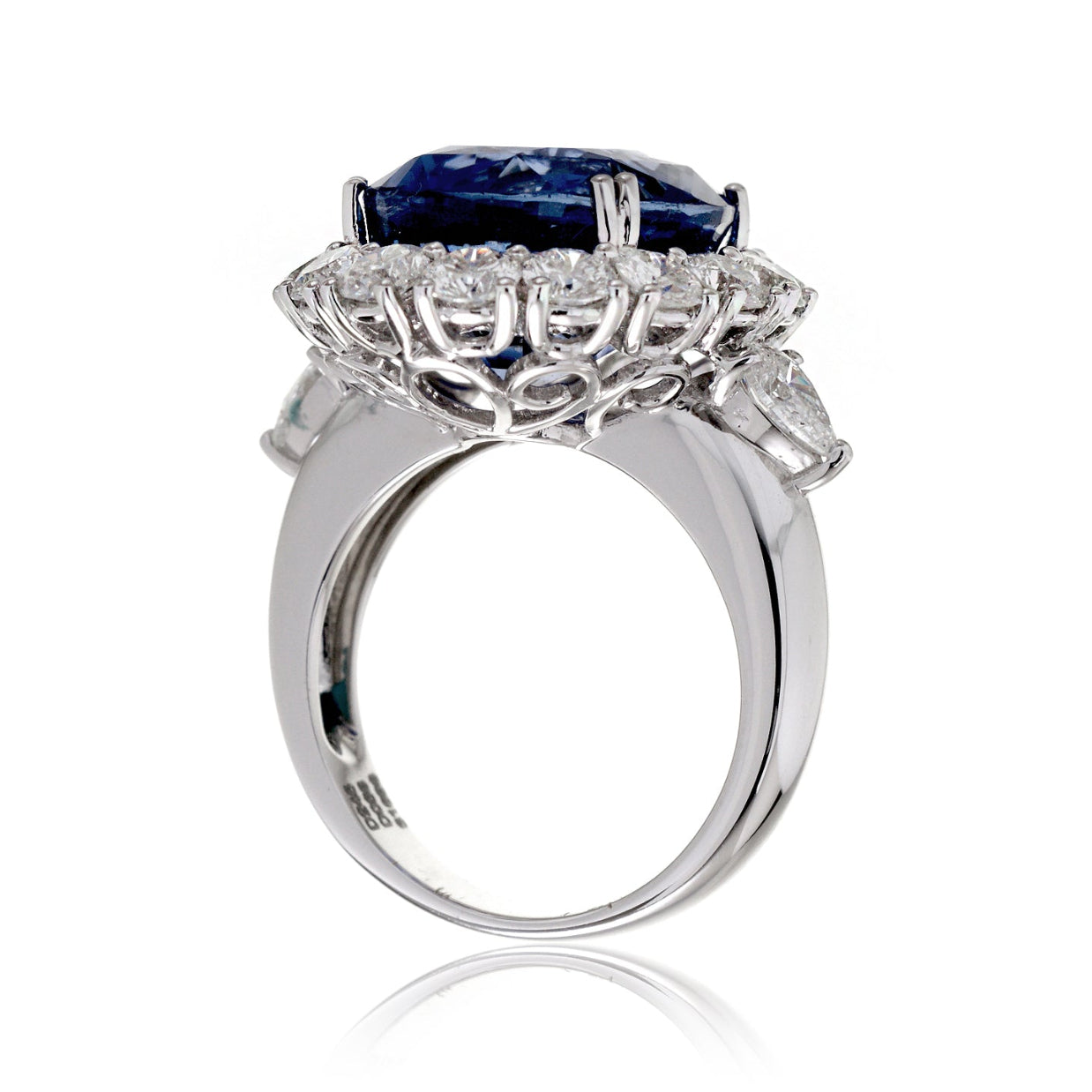 Unheated Blue Oval Sapphire Diamond Halo Ring (19.99 ct. tw.)