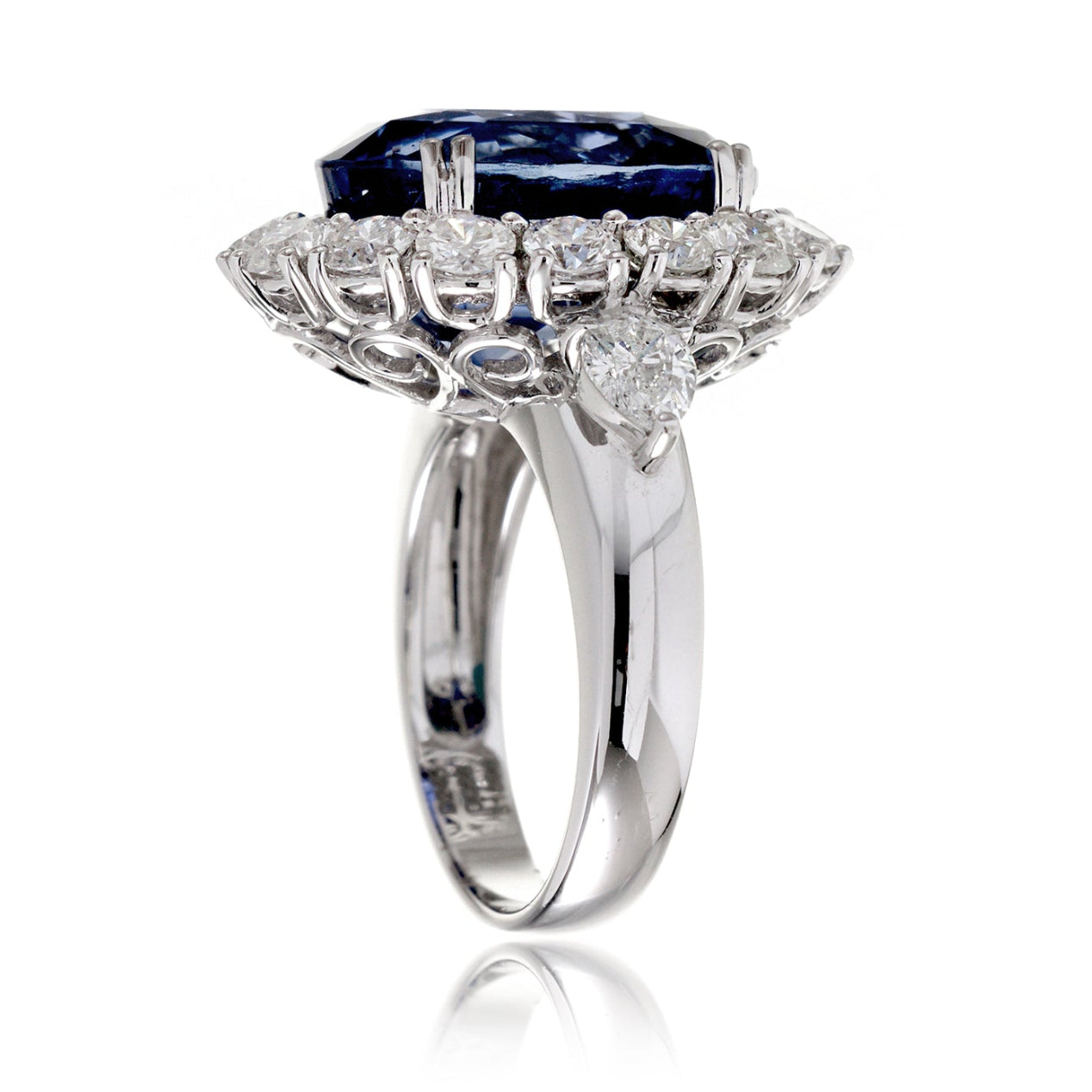 Unheated Blue Oval Sapphire Diamond Halo Ring (19.99 ct. tw.)