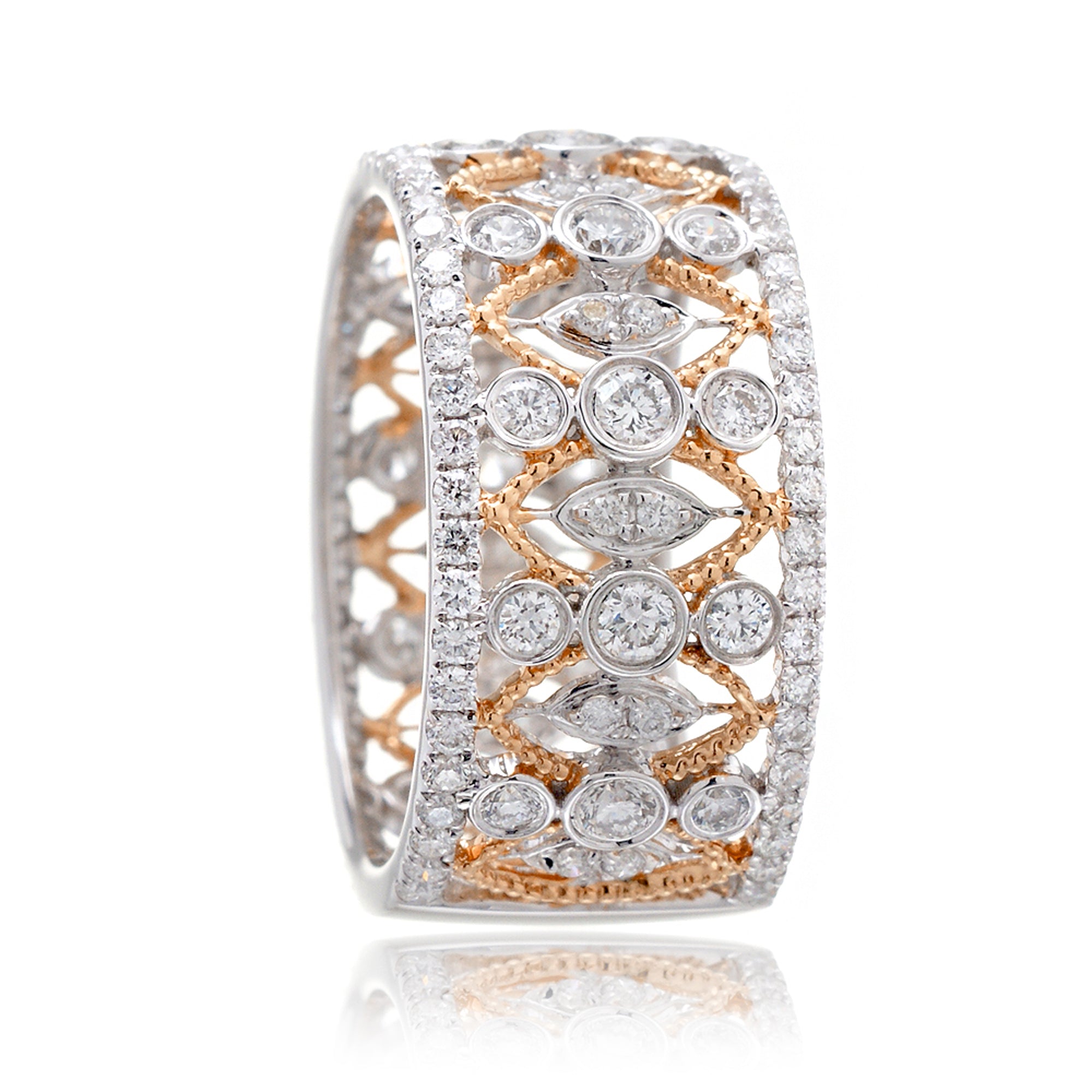 Vintage eternity style diamond two tone band with white gold and rose gold