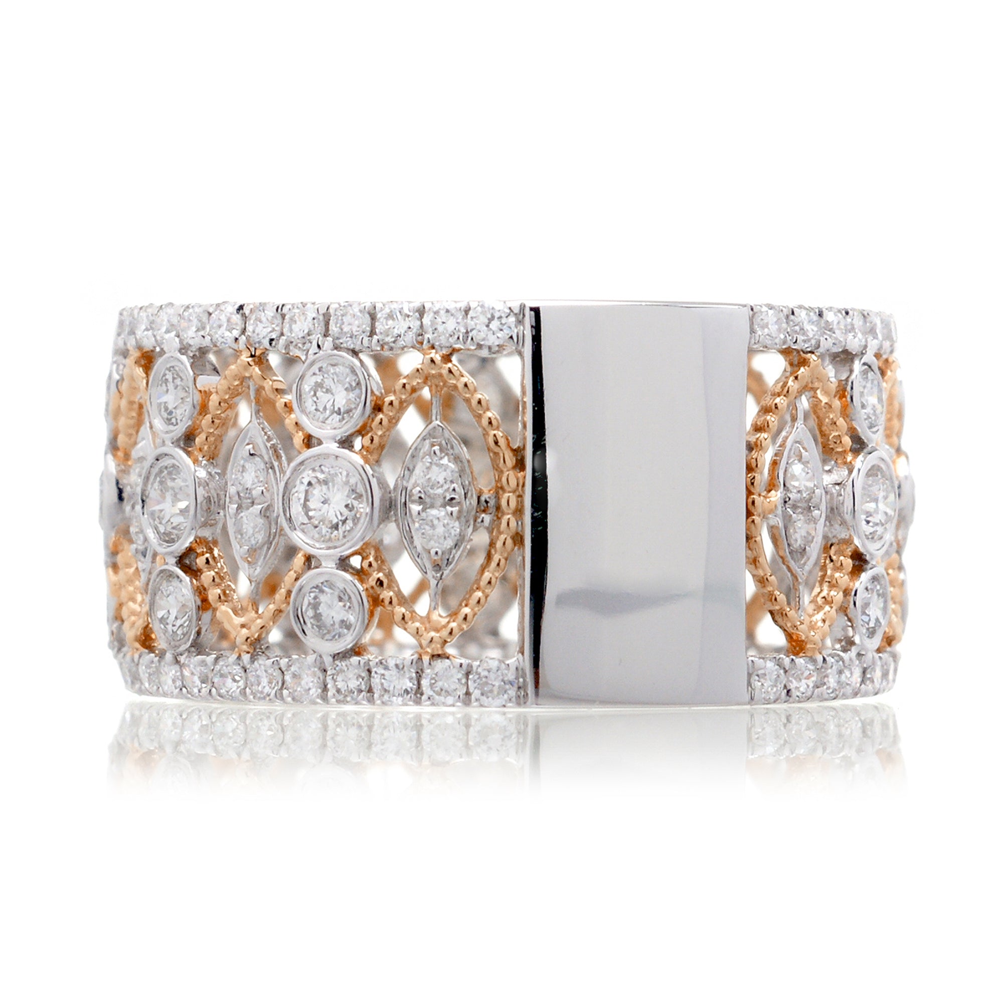 Vintage eternity style diamond two tone band with white gold and rose gold