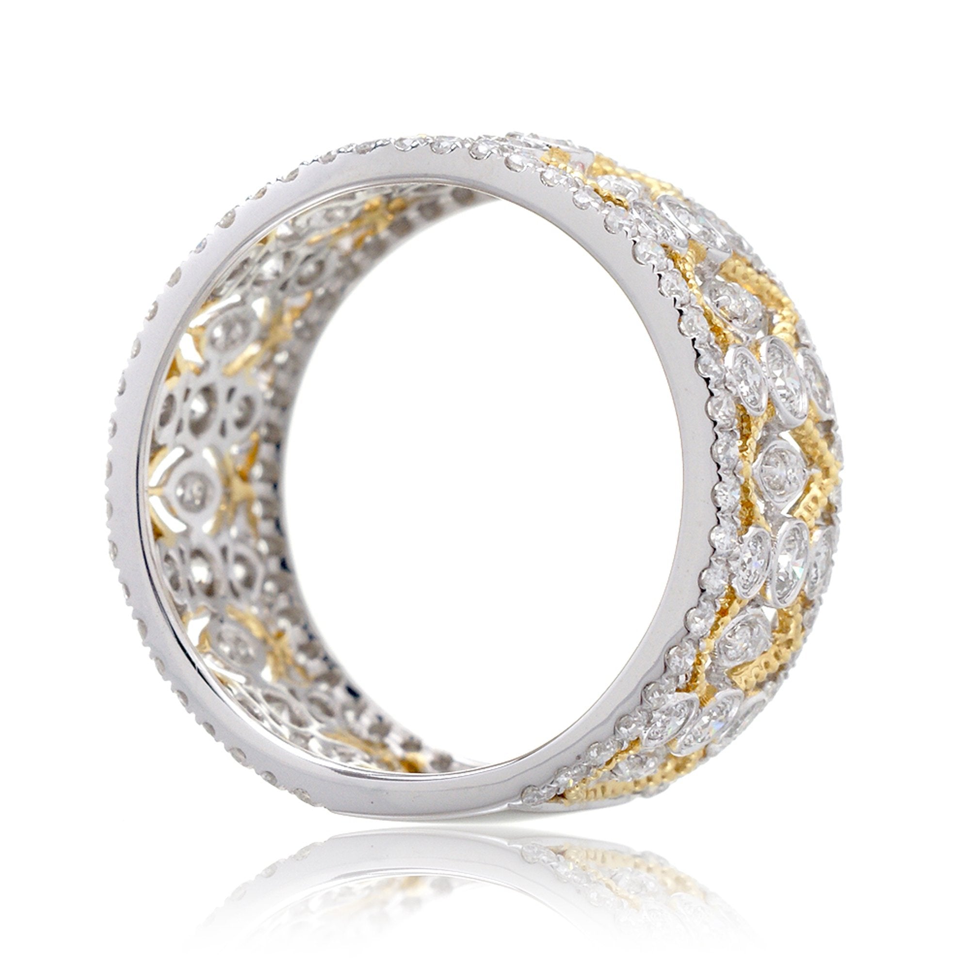 Vintage eternity style diamond two tone band with white gold and yellow gold