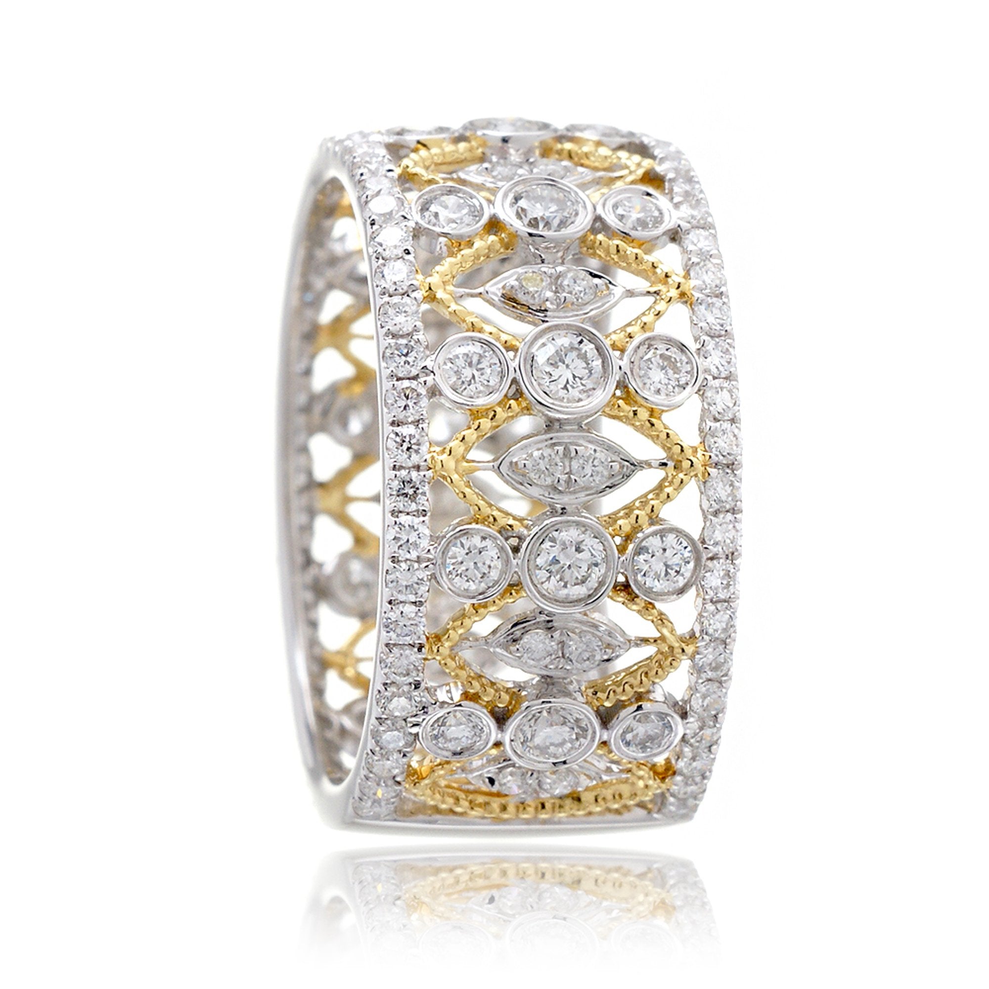 Vintage eternity style diamond two tone band with white gold and yellow gold