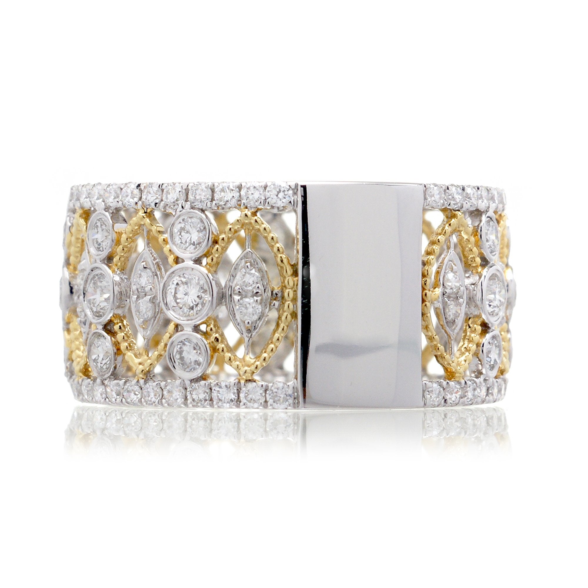 Vintage eternity style diamond two tone band with white gold and yellow gold
