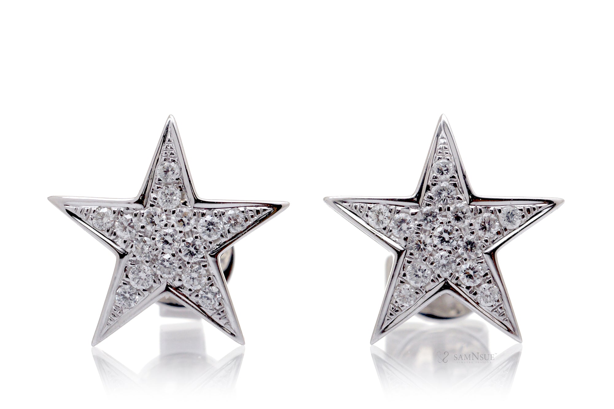 Star Diamond Stud Earrings In White Gold