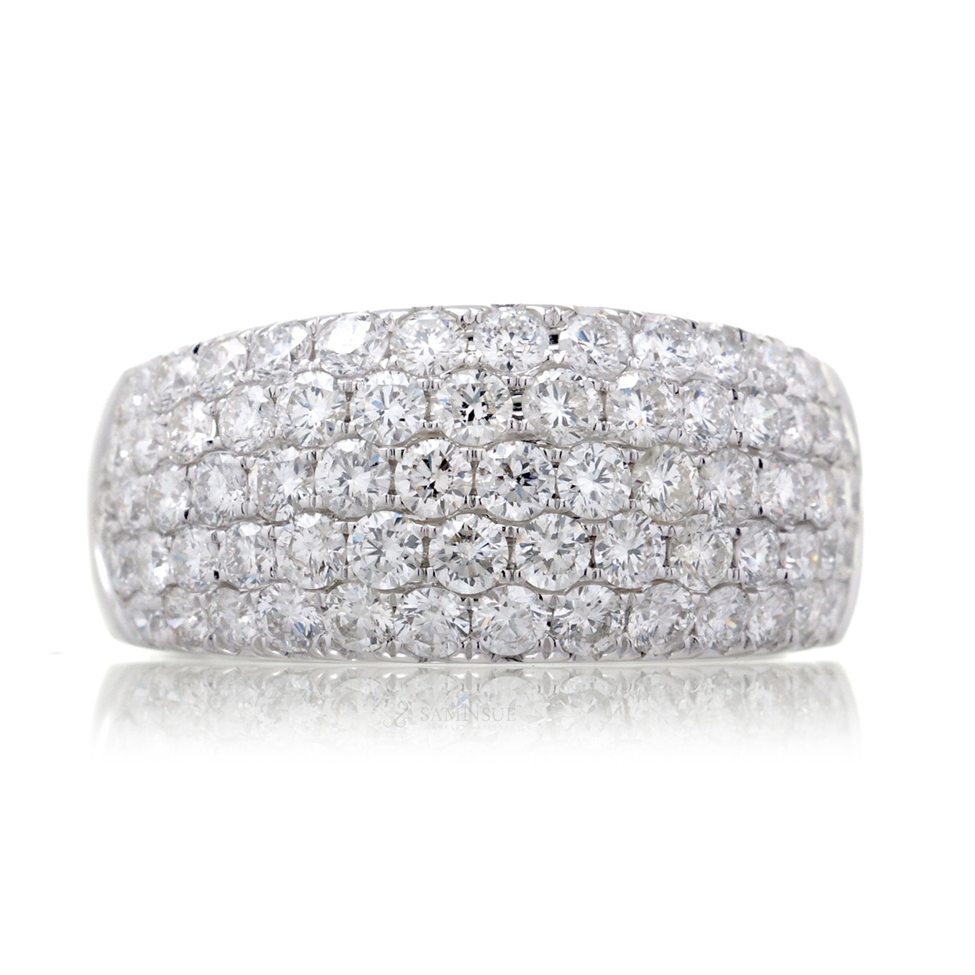 Wide diamond pave dome band tapered in white gold