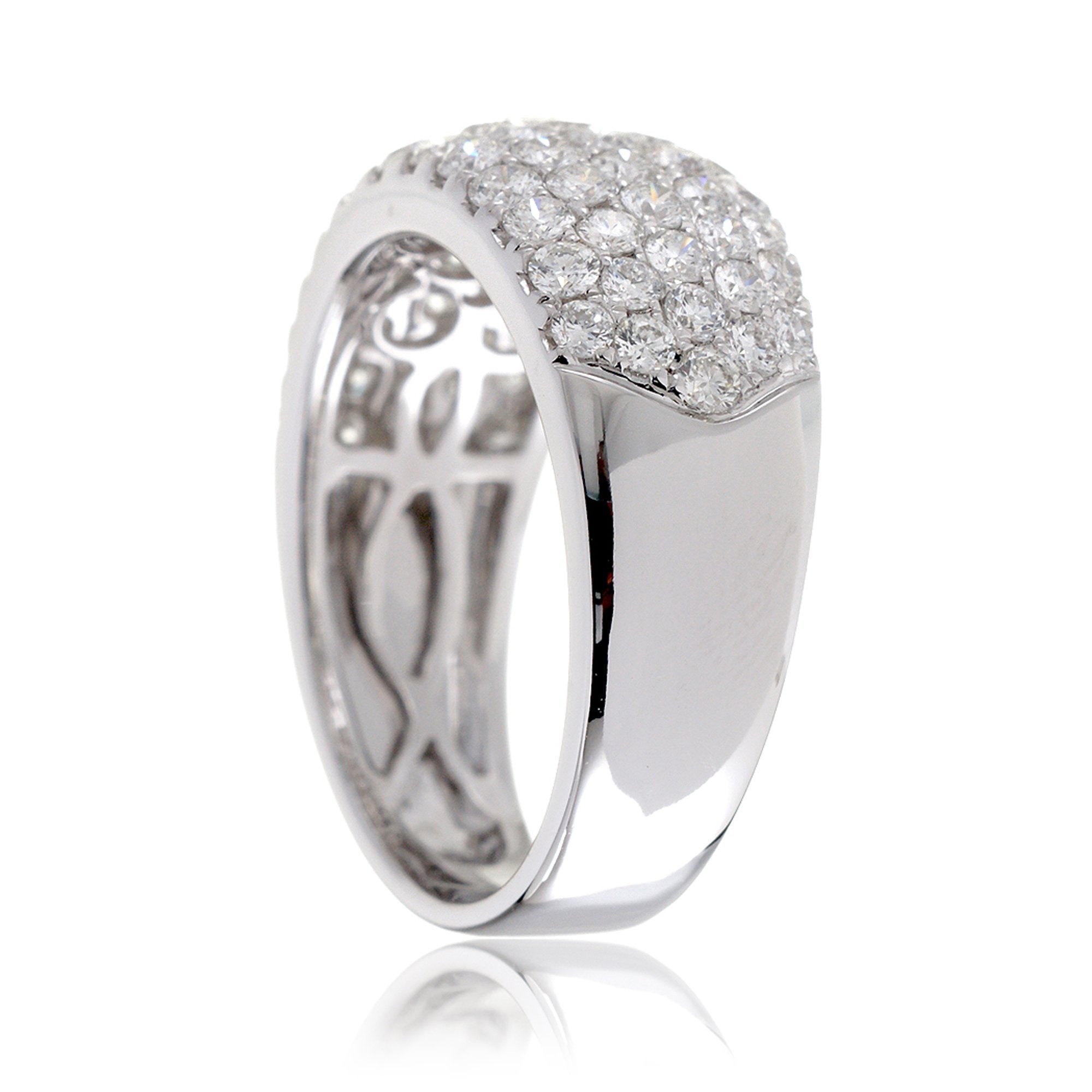 Wide diamond pave dome band tapered in white gold