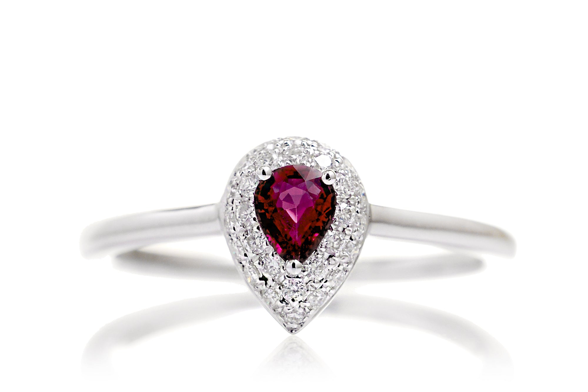 The Ophelia Pear Ruby Diamond Pave Halo Ring