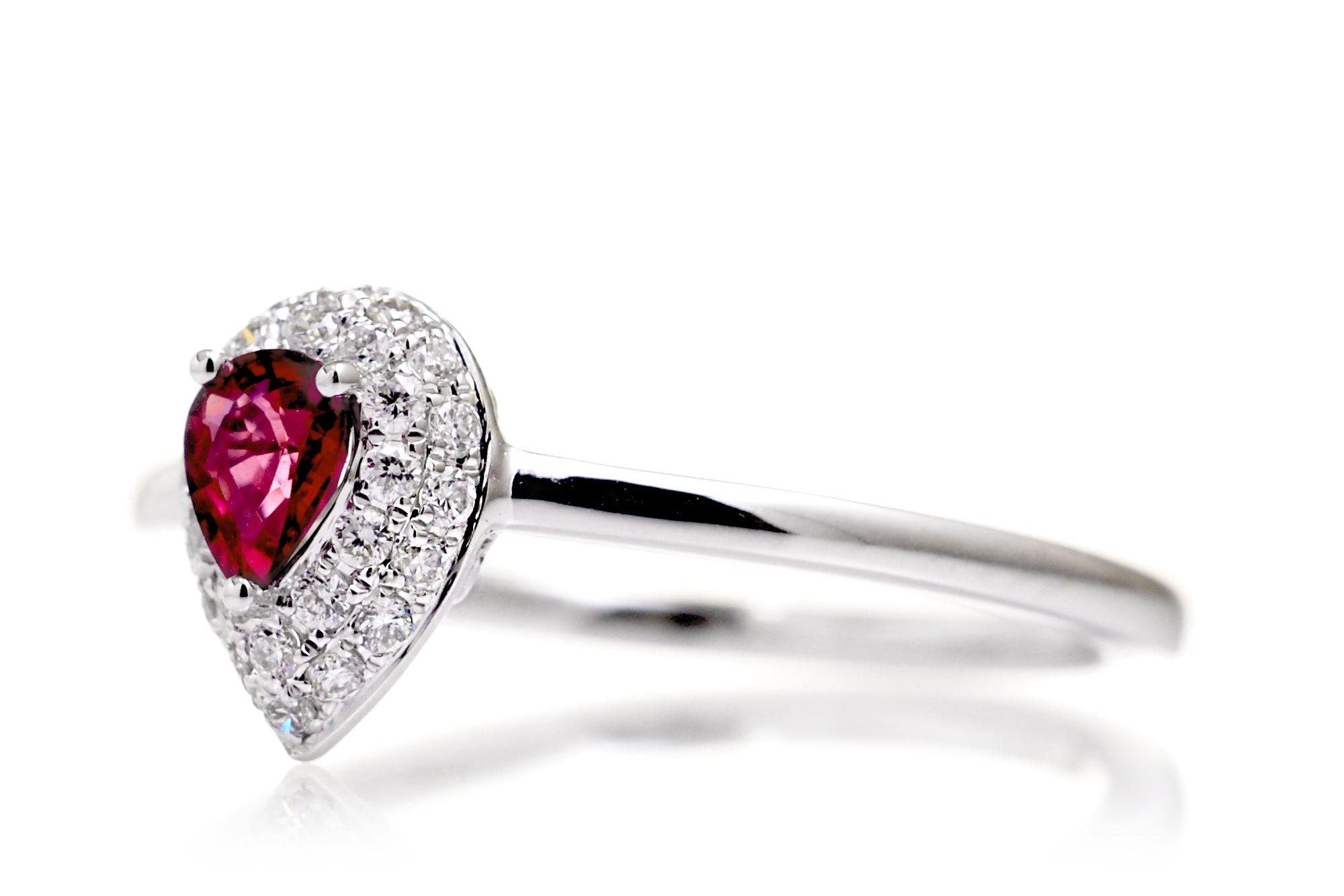 The Ophelia Pear Ruby Diamond Pave Halo Ring