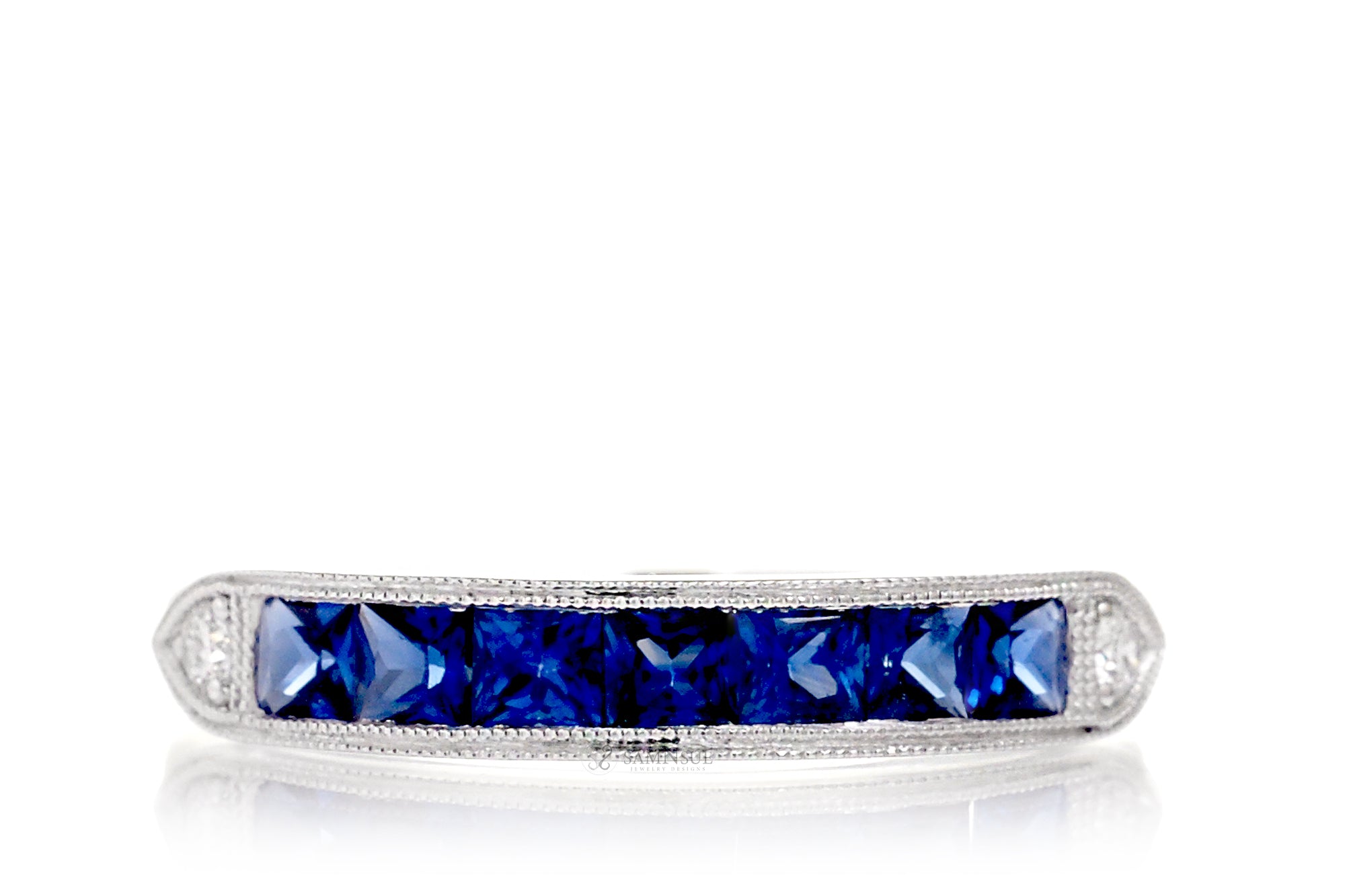 Square Sapphire Wedding Ring - Princess Cut Channel Set