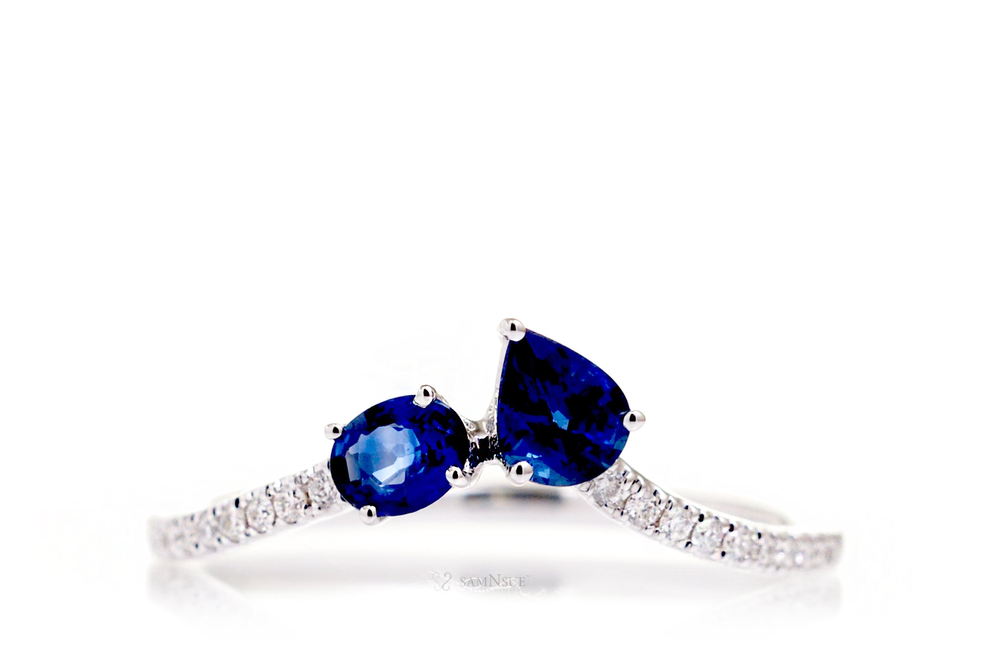 Moi et Toi Sapphire and Diamond Promise Ring White Gold