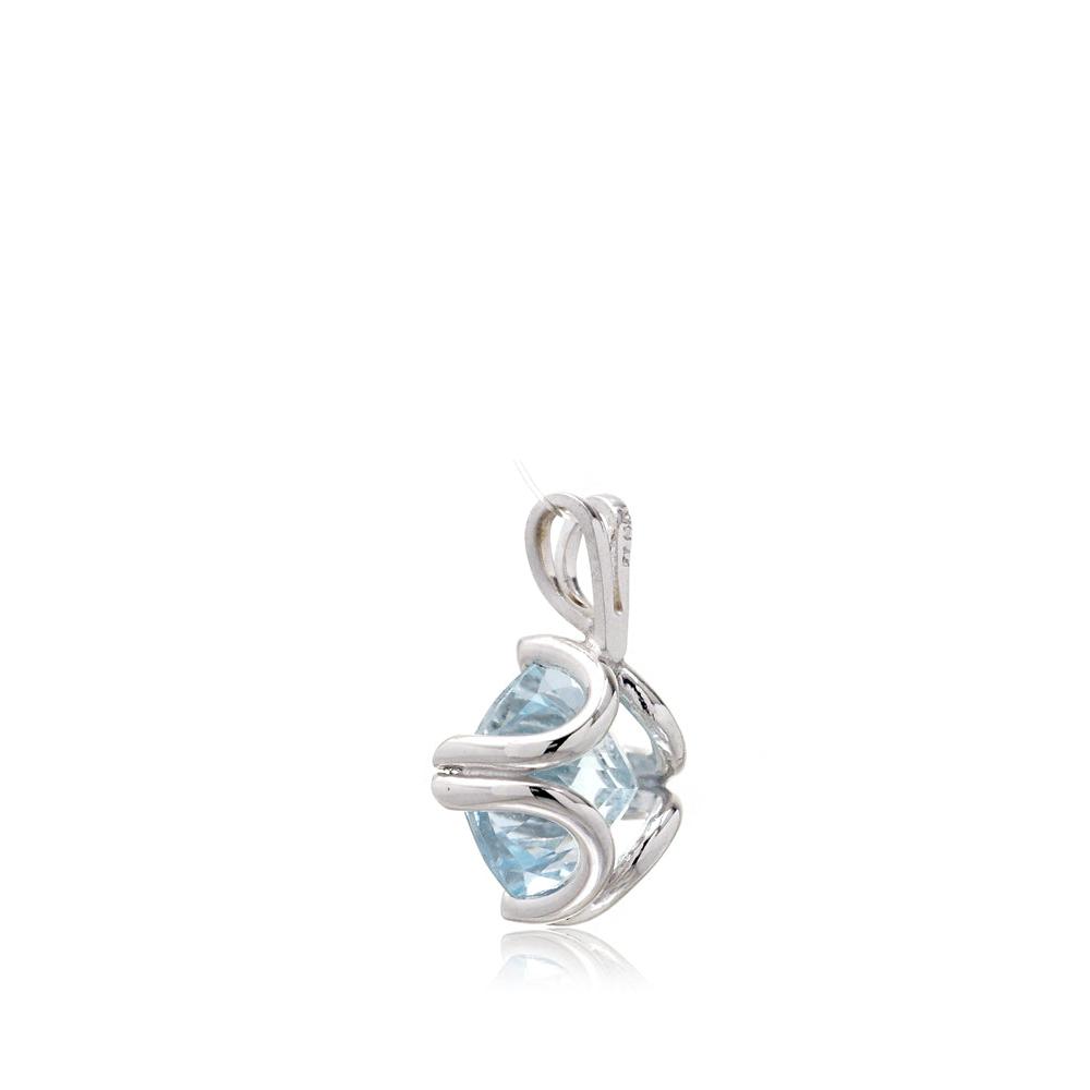 The Twin Wire Cushion Aquamarine Pendant (7x7)