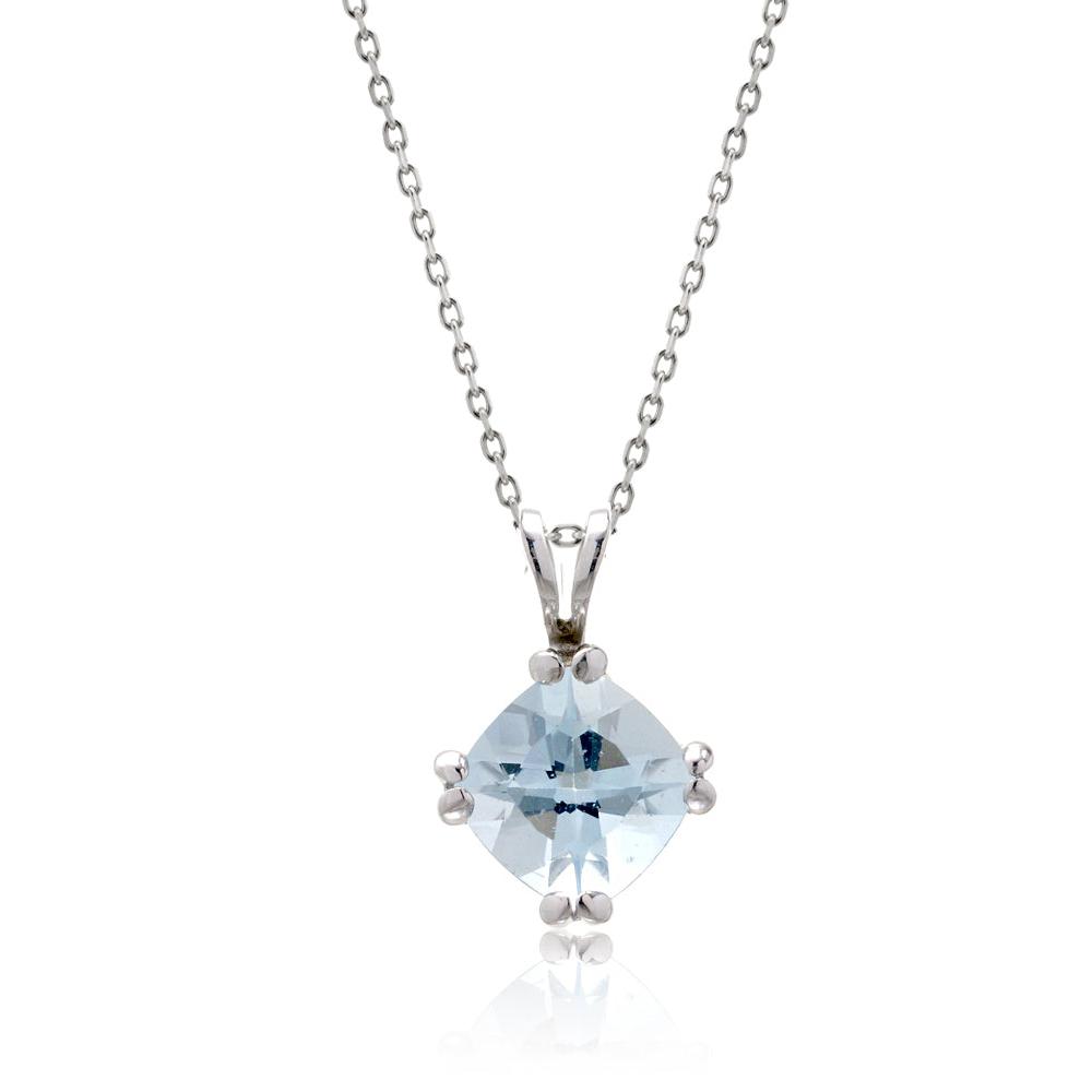 The Twin Wire Cushion Aquamarine Pendant (7x7)
