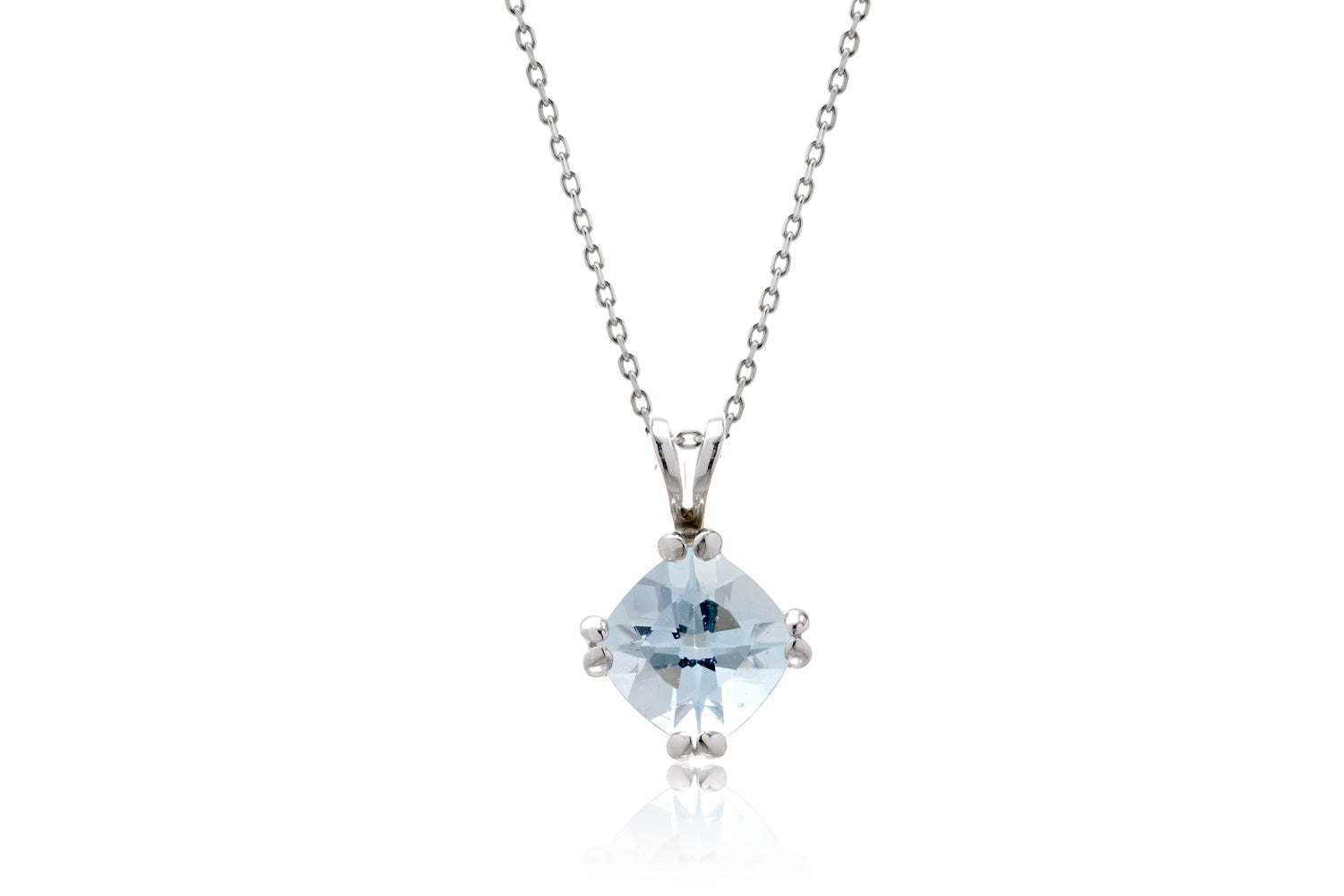 The Twin Wire Cushion Aquamarine Pendant (7x7)