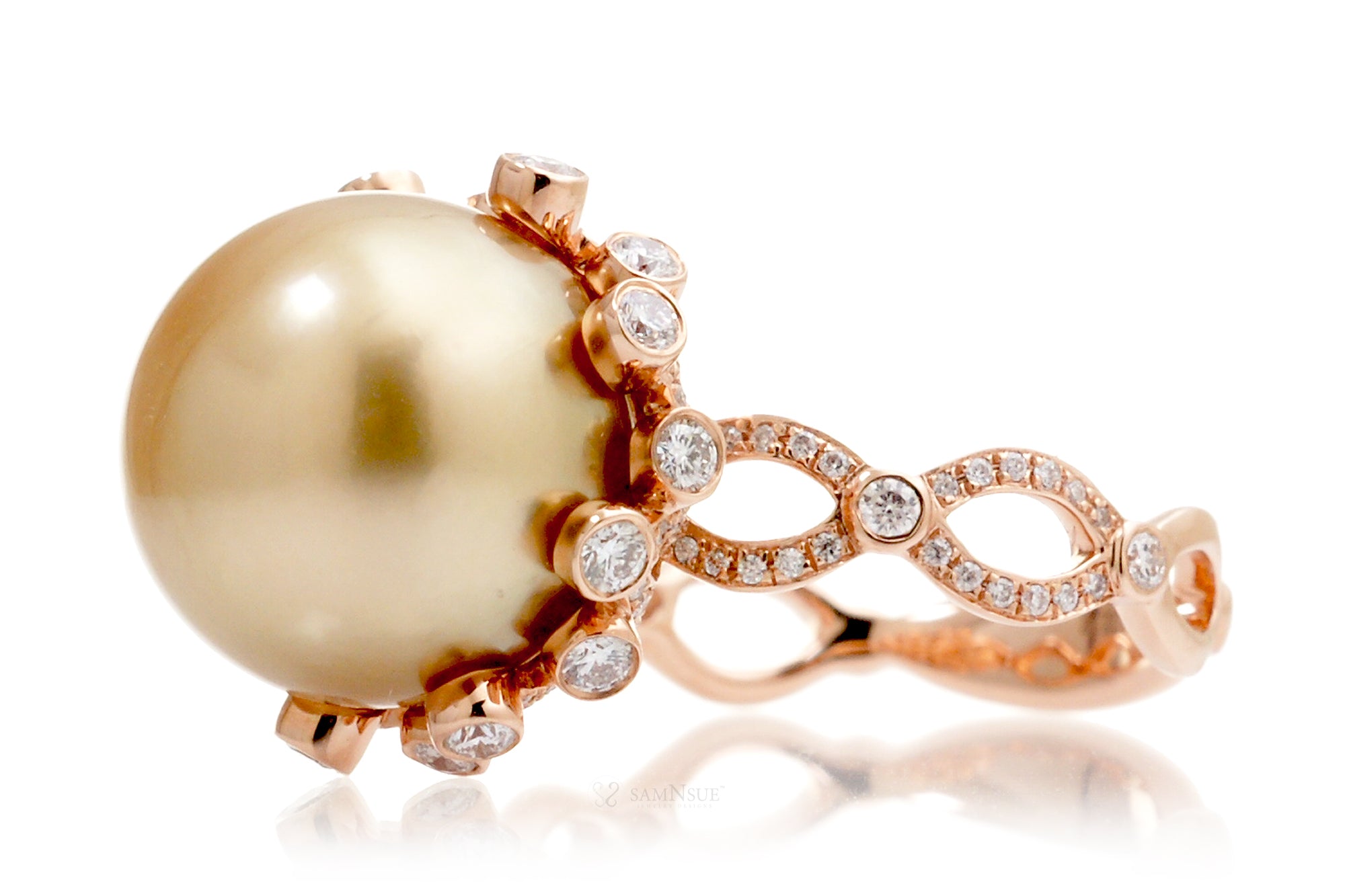 Golden South Sea Pearl Fashion Designer Ring Rose Gold