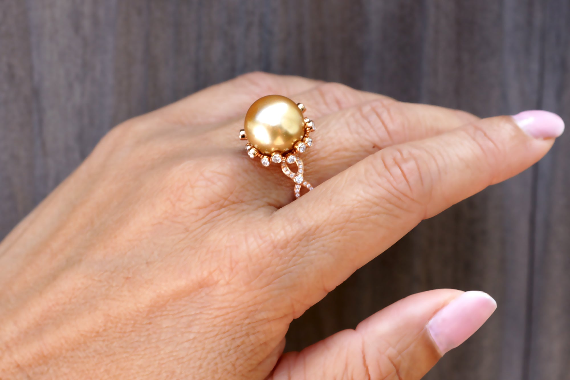 The Quince Golden Pearl Diamond Ring (13.1 mm)