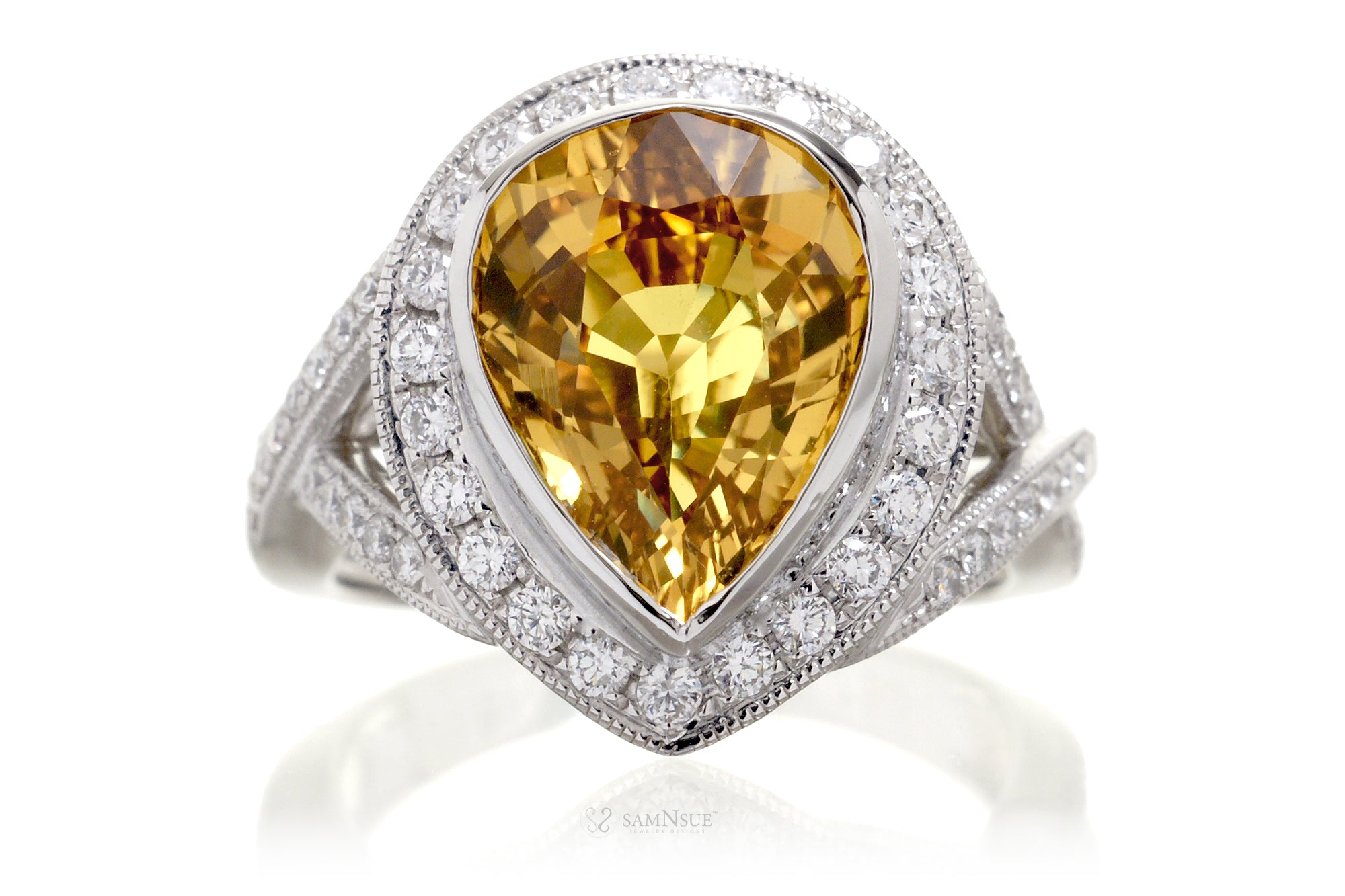 Pear Yellow Sapphire Diamond Vintage Engagement Ring | Ceylon 