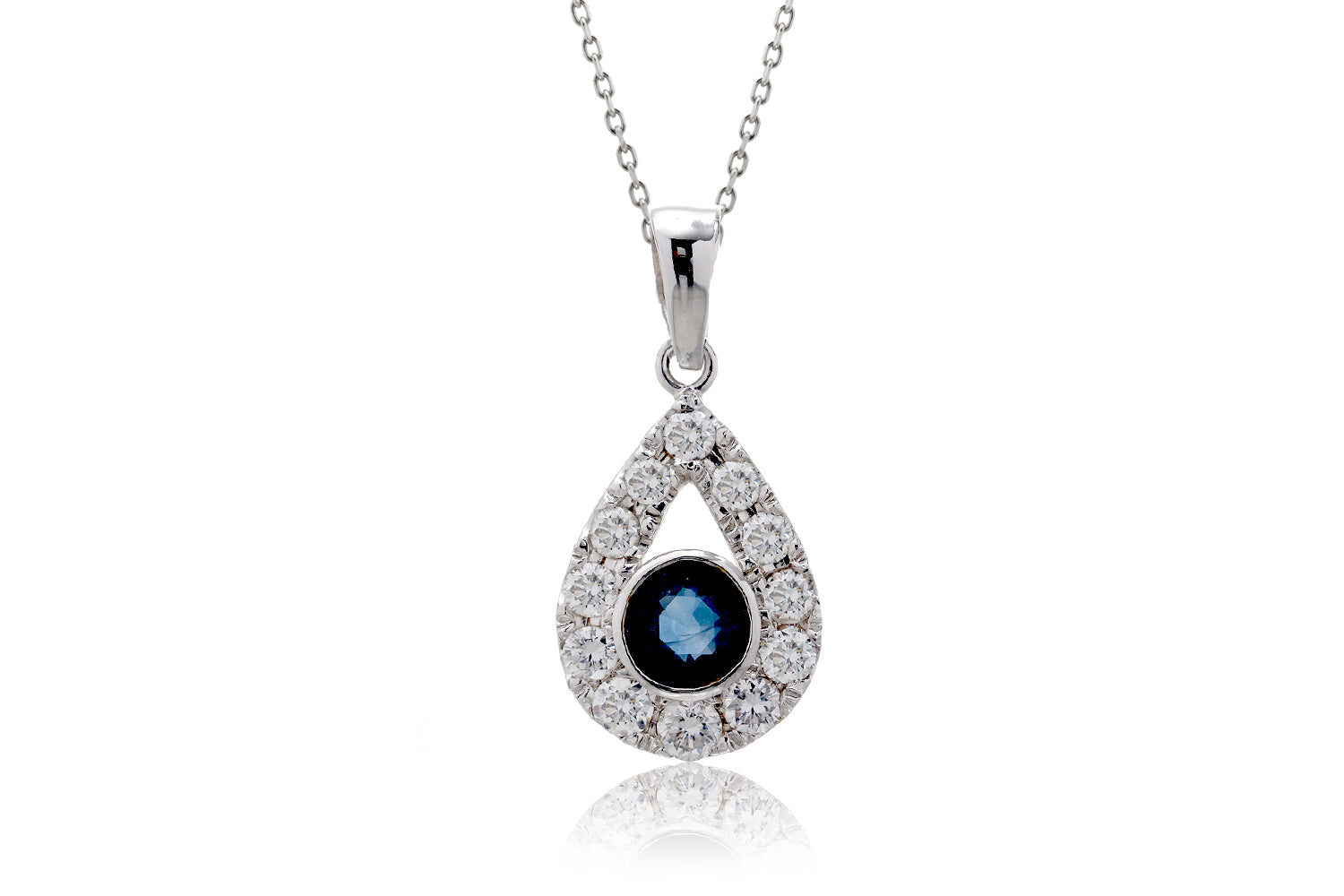 The Round Sapphire With Teardrop Halo Pendant