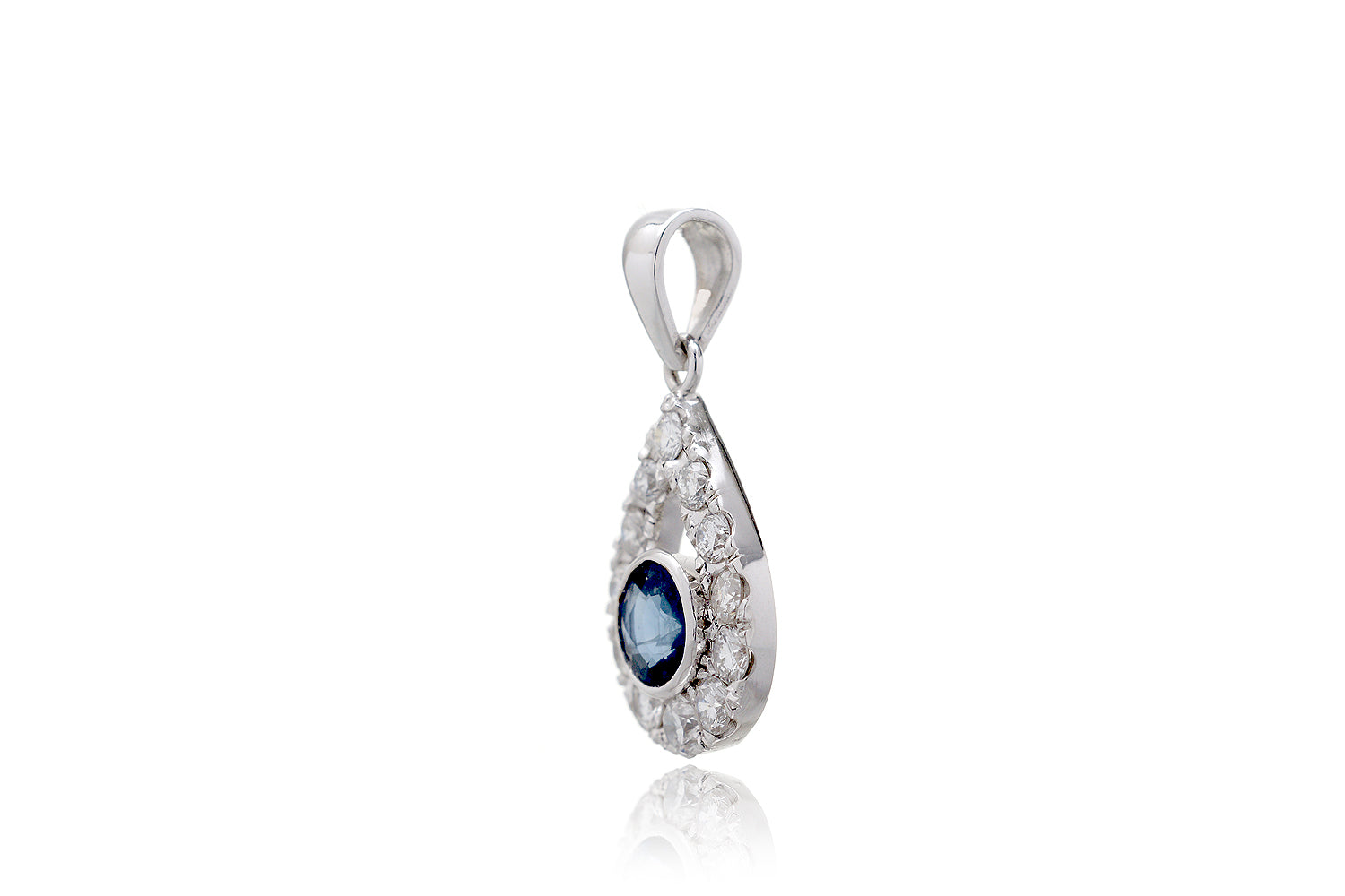The Round Sapphire With Teardrop Halo Pendant