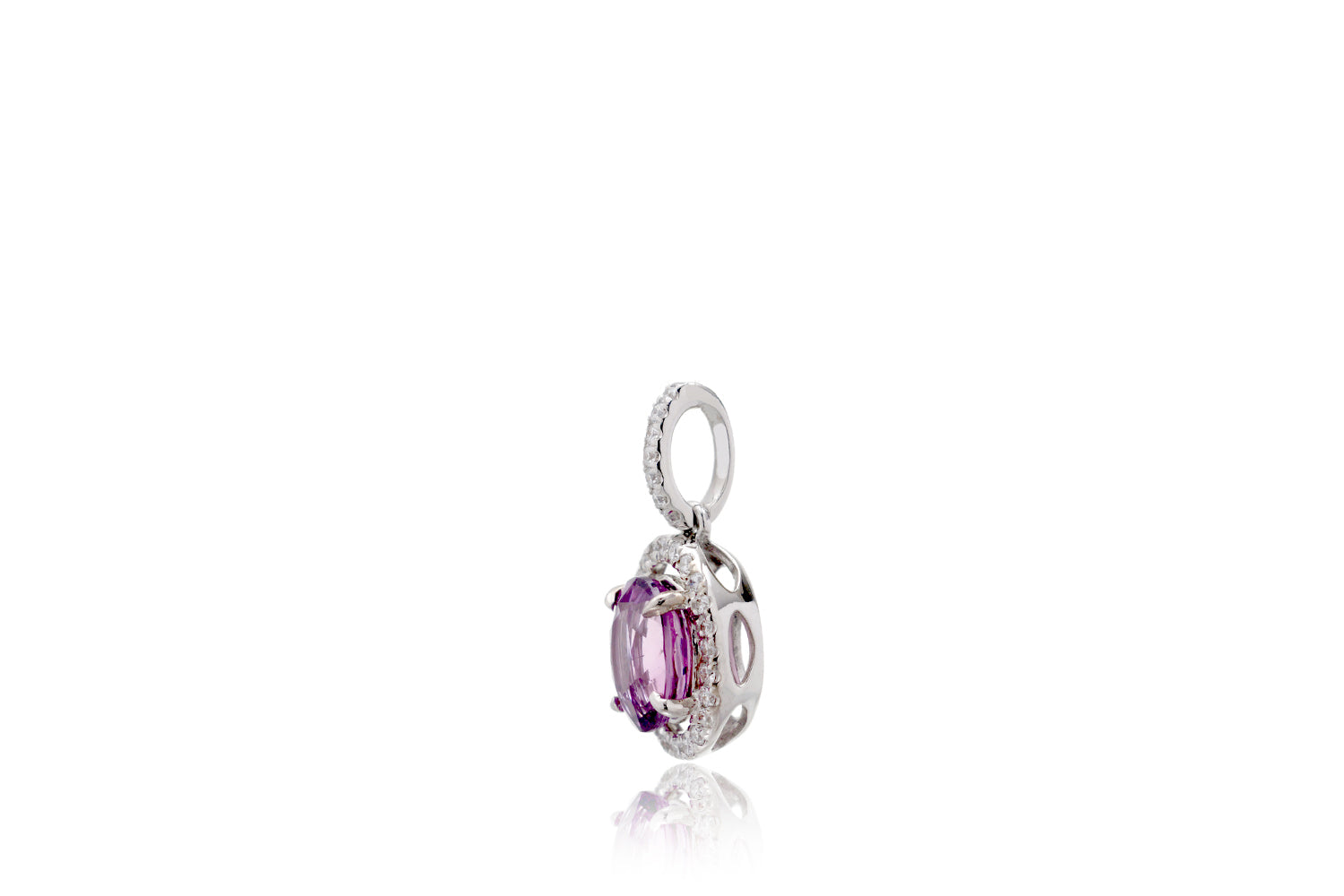 The Oval Grape Sapphire Diamond Halo Pendant