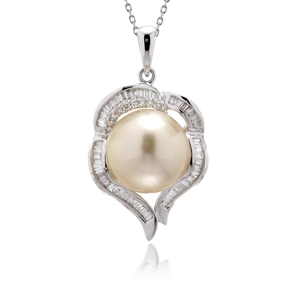 The Marania Pearl Baguette Diamond Pendant