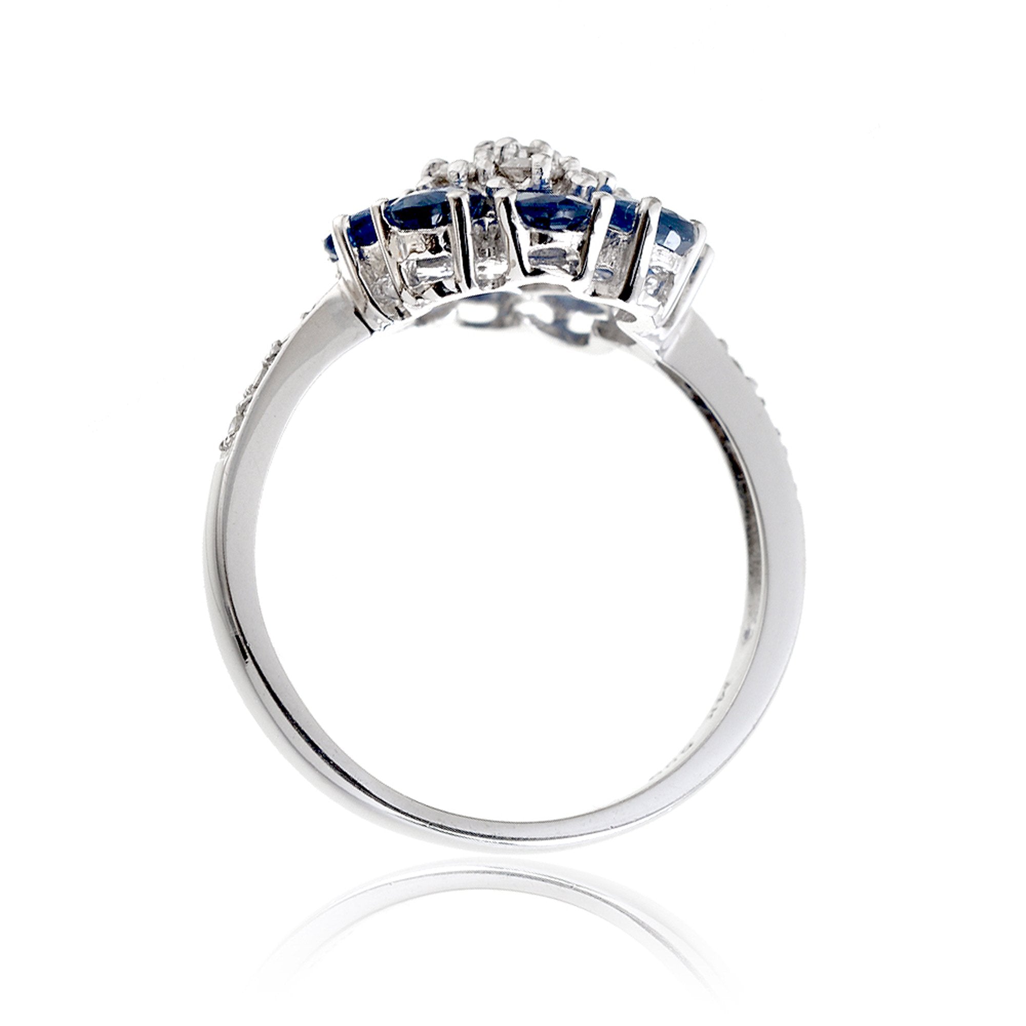 Marguerite sapphire flower diamond ring in white gold
